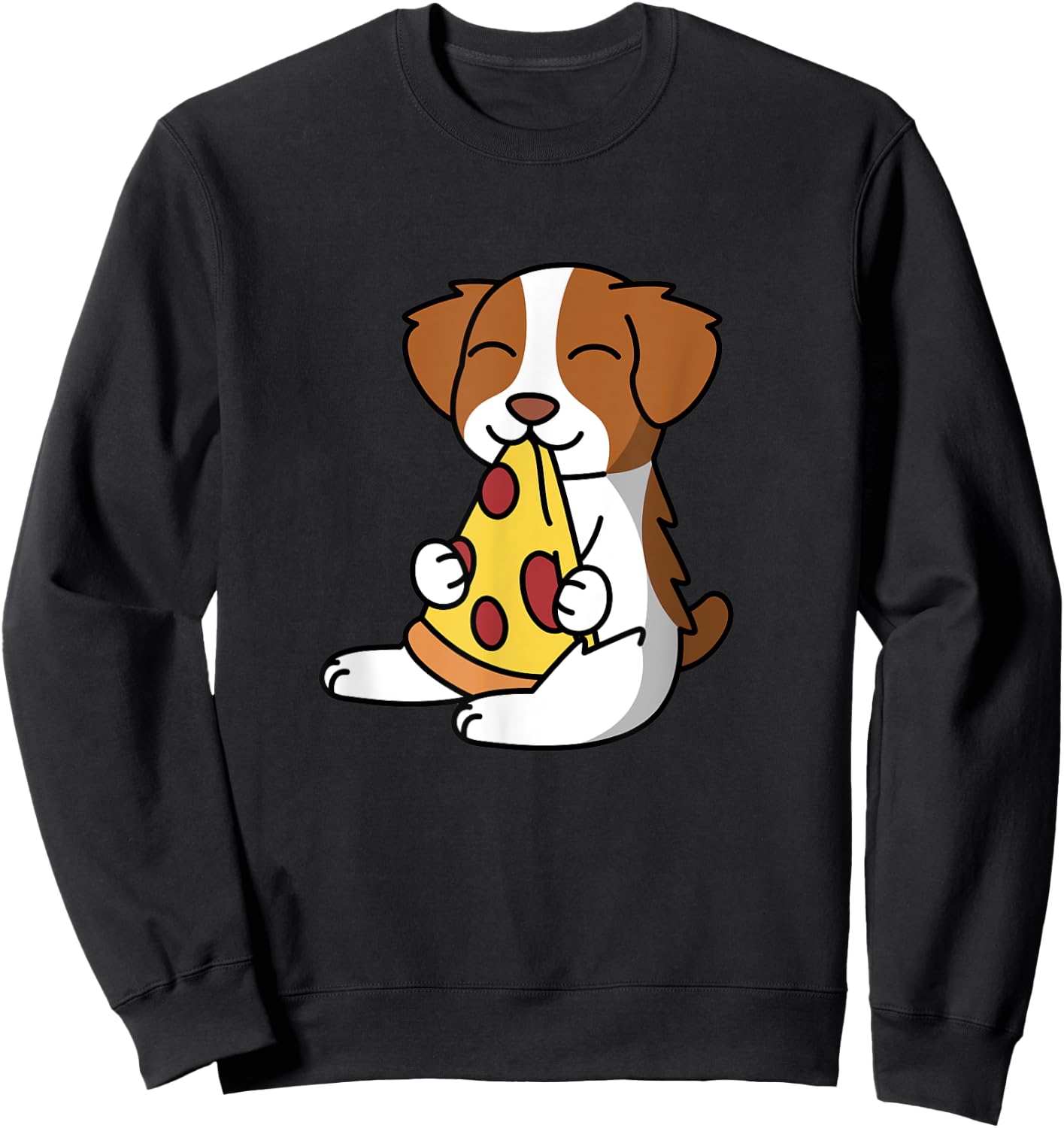 Brittany Spaniel Eating Pizza Dog Sweatshirt - Sweatshirt | Black