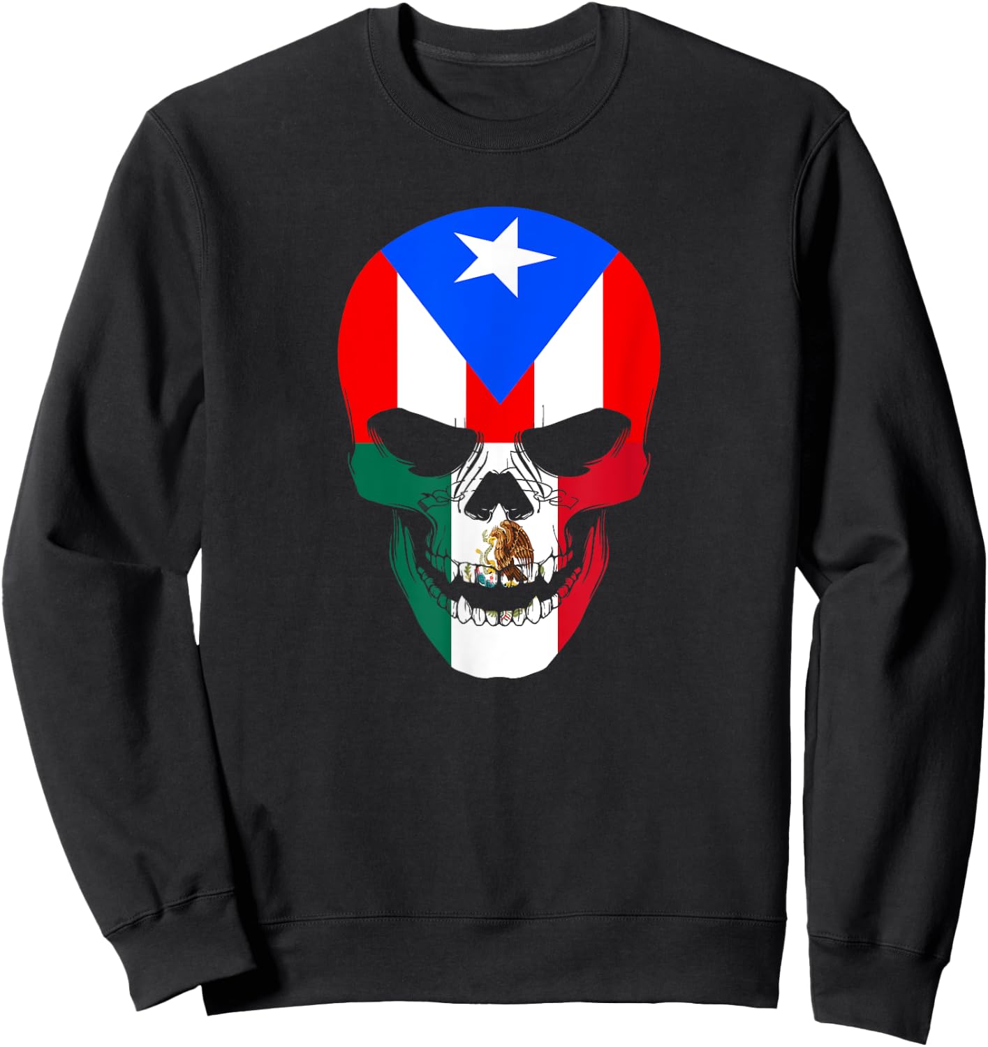 Half Mexican And Puerto Rican Rico Flag Mexirican Skull Men Sweatshirt - Sweatshirt | Black