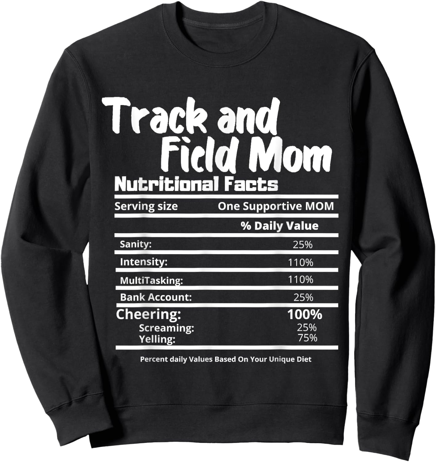 Track and Field Mom Nutrition Fact Label - Thanksgiving Sweatshirt - Sweatshirt | Black