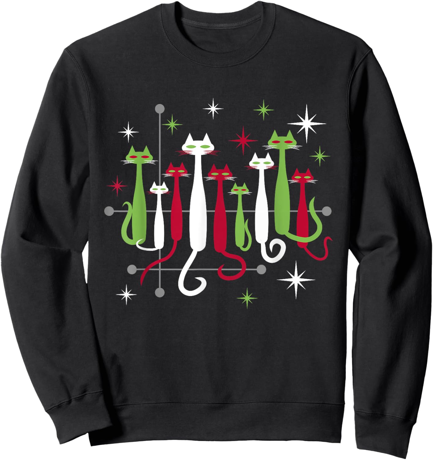 Vintage Retro Mid-Century Modern Christmas Cats 50s 60s Look Sweatshirt - Sweatshirt | Black