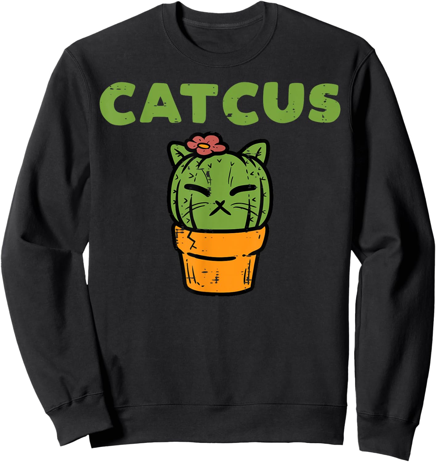 Cat Cactus Cute Succulent Plant Kitten Women Girls Kids Sweatshirt - Sweatshirt | Black