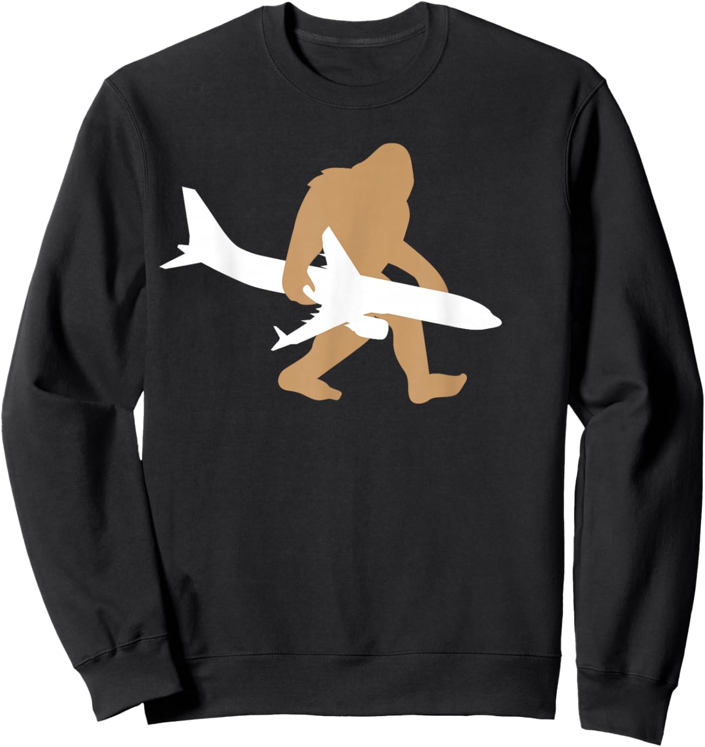 Funny Bigfoot Airplane Shirt, Cute Pilot Sasquatch Gift Sweatshirt - Sweatshirt | Black