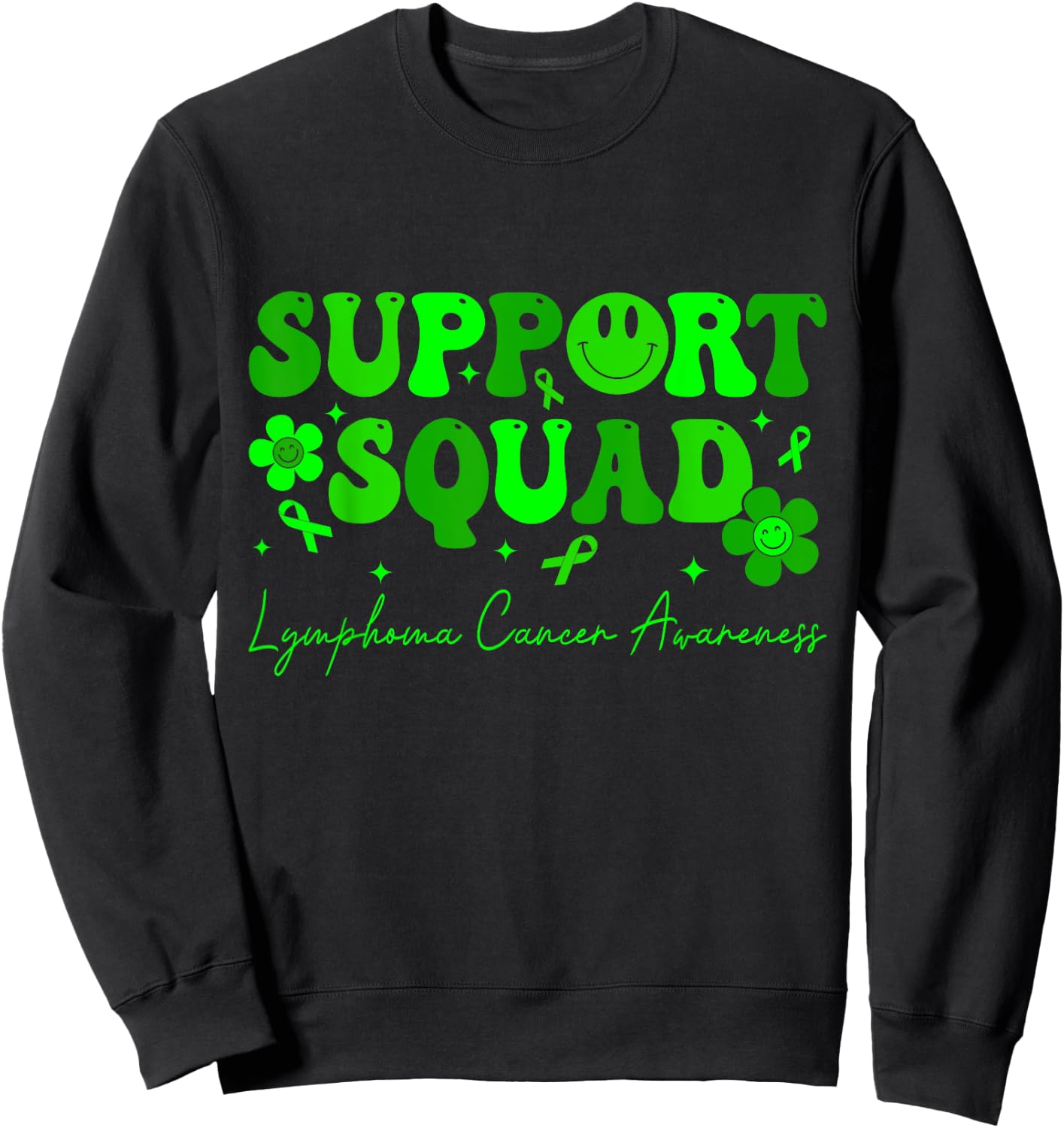 Support Squad Lymphoma Cancer Awareness Lime Green Ribbon Sweatshirt - Sweatshirt | Black