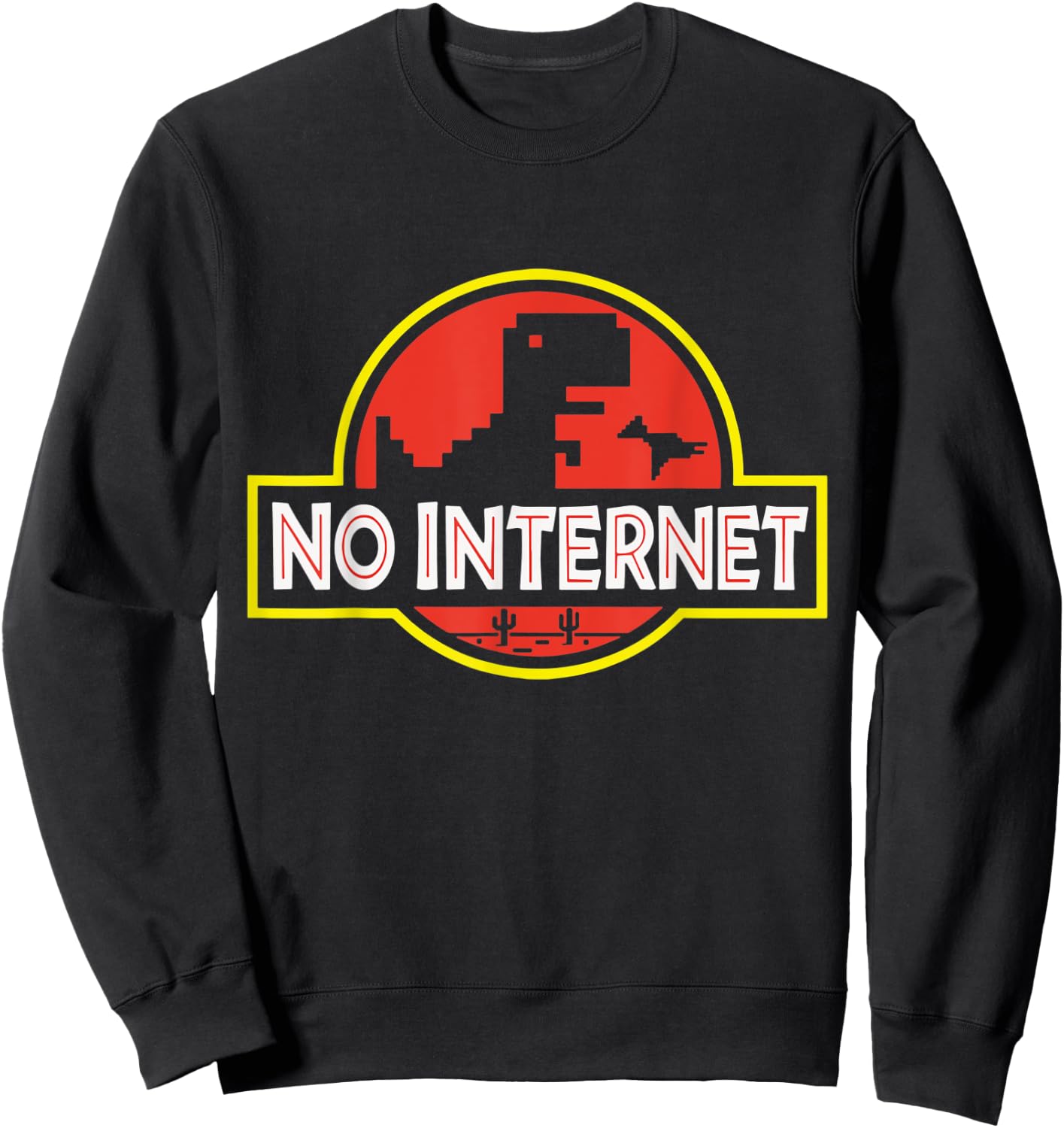 No Internet Funny Gamer Pixel T-Rex Dinosaur Logo Sweatshirt - Sweatshirt | Black