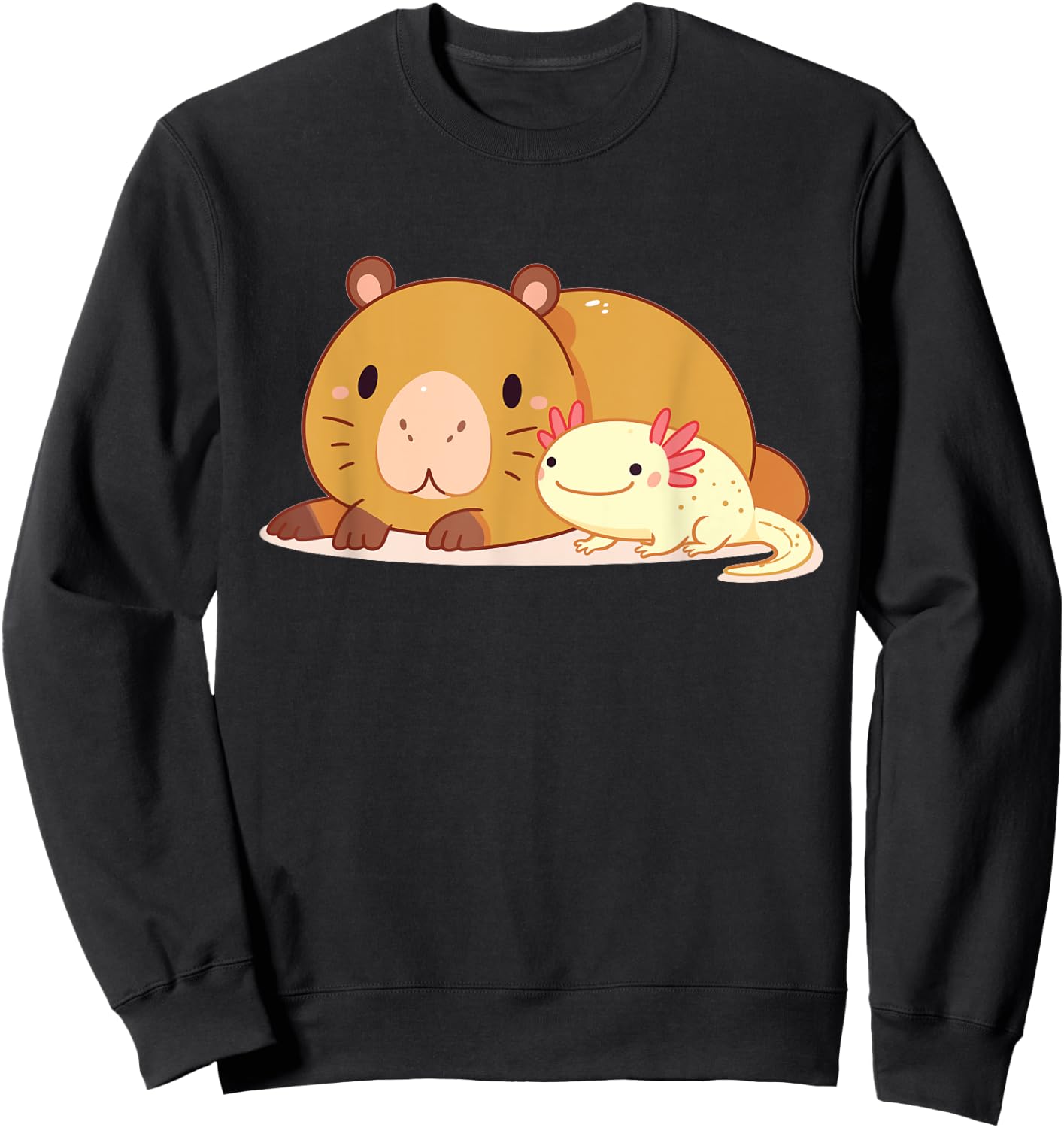 Cute Thick Axolotl With Capybara Sweatshirt - Sweatshirt | Black
