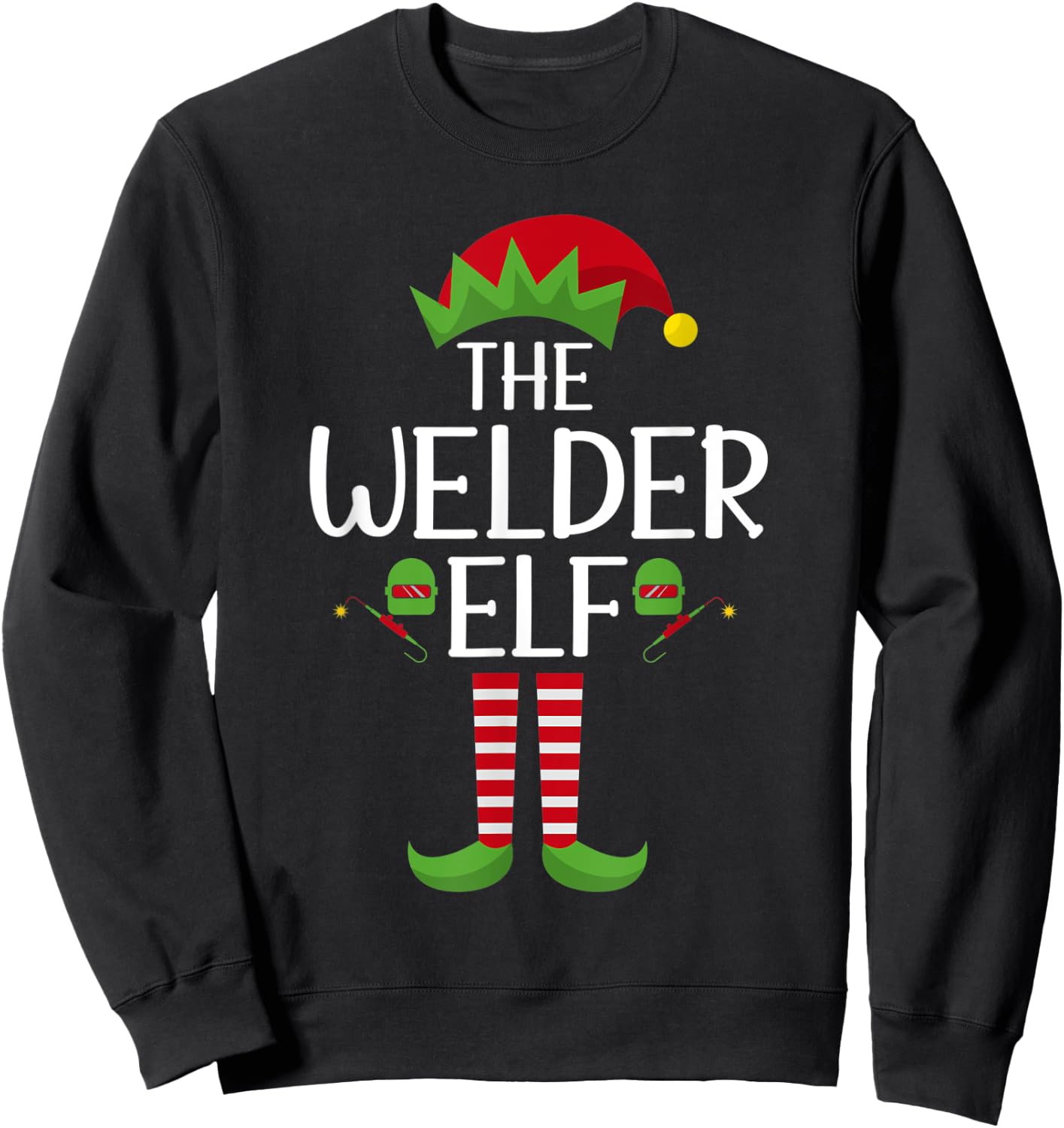 Elf Group Matching Family Christmas Costume The Welder Elf Sweatshirt - Sweatshirt | Black