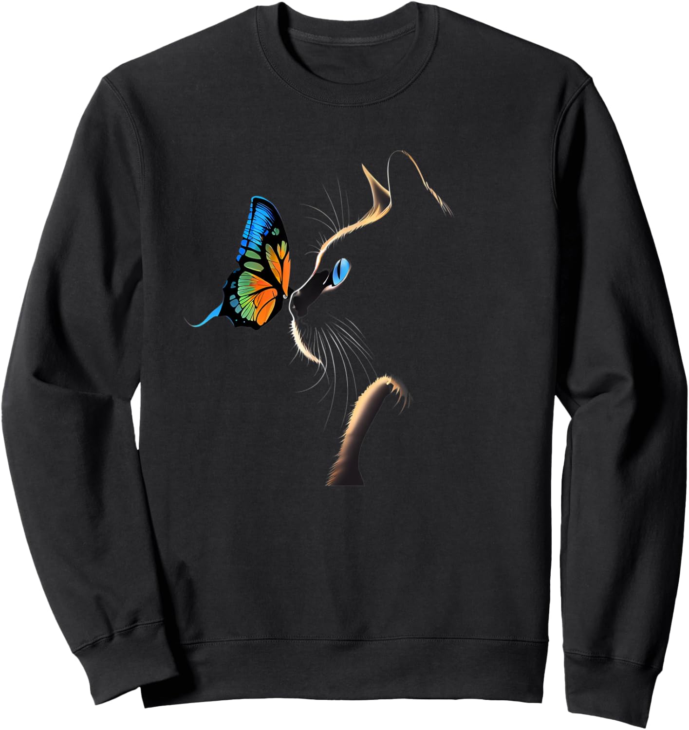 Cat Face - With Butterfly Sweatshirt - Sweatshirt | Black