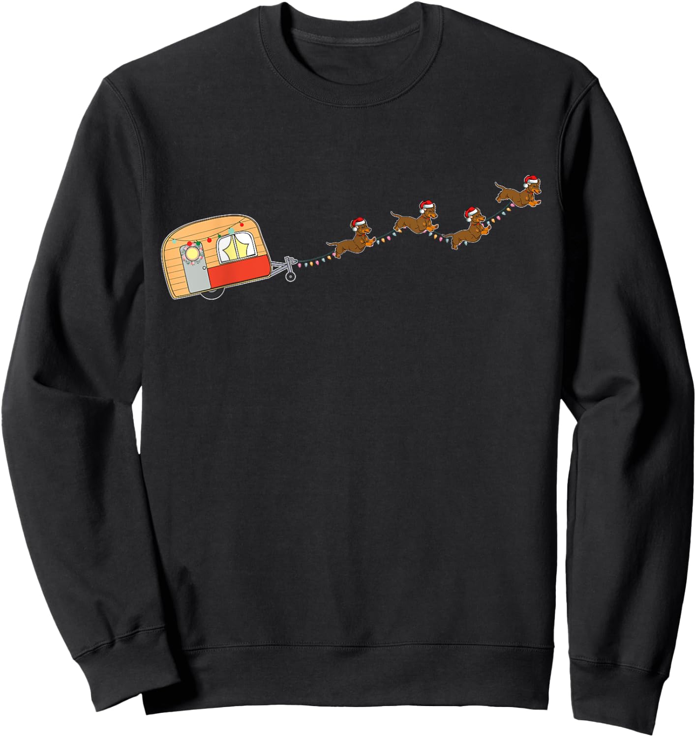 Camper Van Christmas Dachshund Sleigh Doxie Dog X-mas Pajama Women Kids Sweatshirt - Sweatshirt | Black