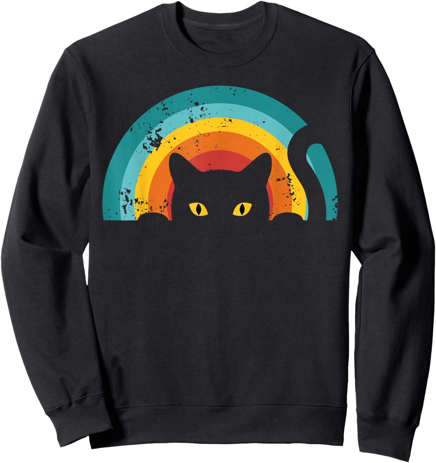 Vintage Style Cat Retro Distressed Cat Sweatshirt - Sweatshirt | Black