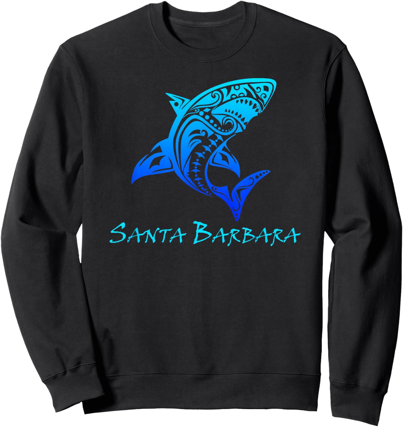 Santa Barbara, California Vintage Vacation Tribal Shark Sweatshirt - Sweatshirt | Black