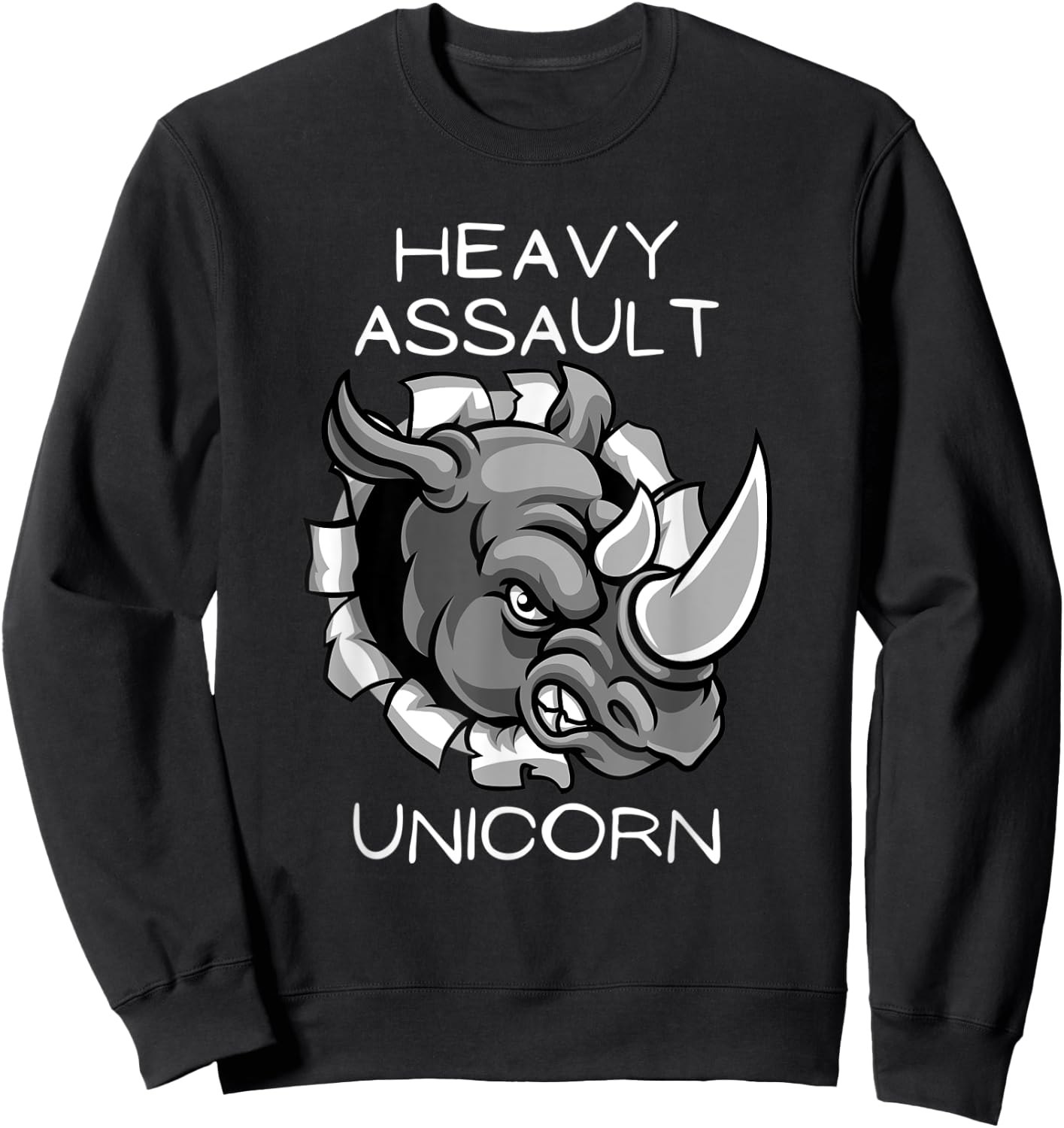 Funny Heavy Assault Unicorn Rhinoceros Cartoon Sweatshirt - Sweatshirt | Black