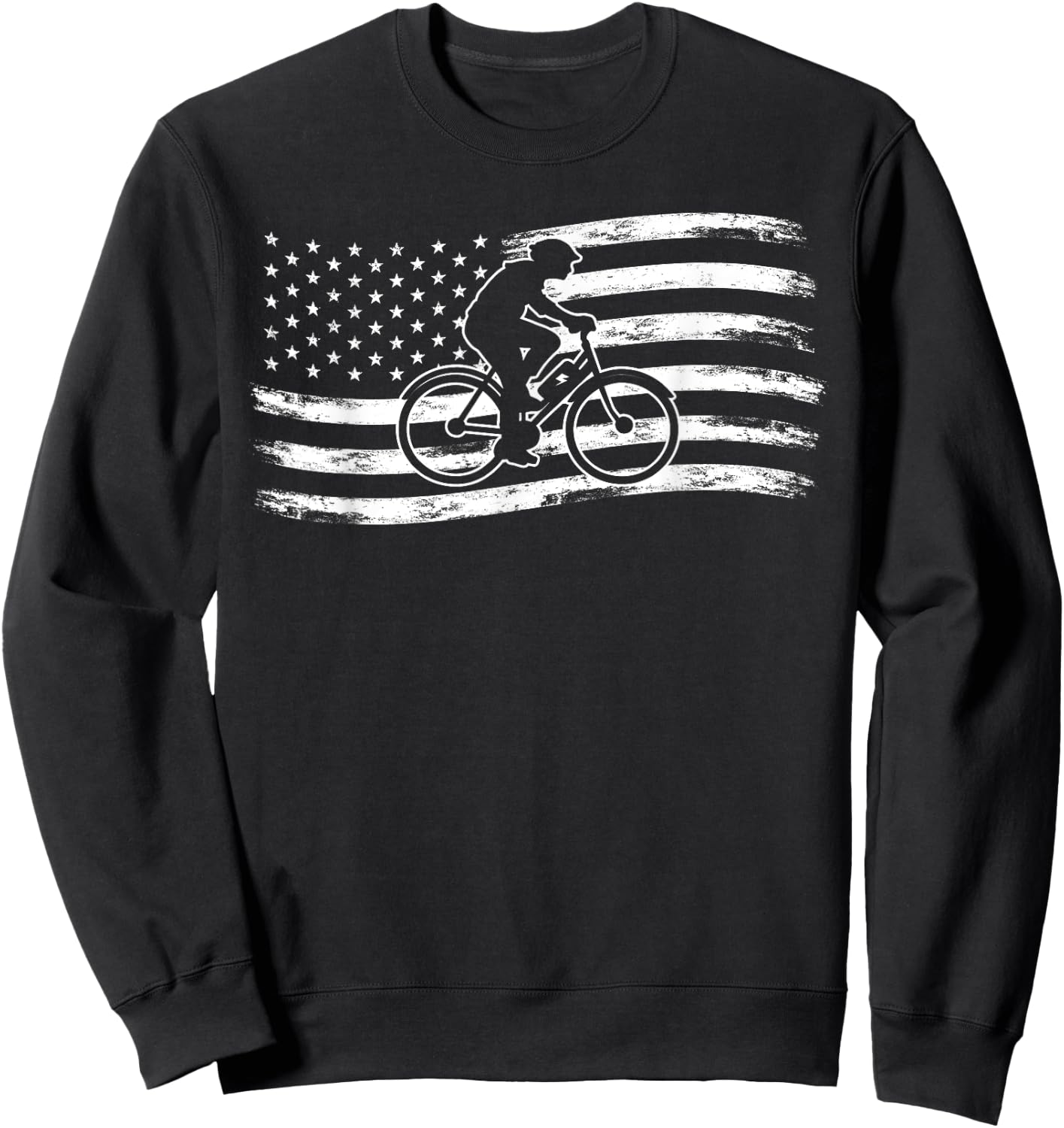 Bicycle Patriotic American Flag Cyclist E-Bike Sweatshirt - Sweatshirt | Black