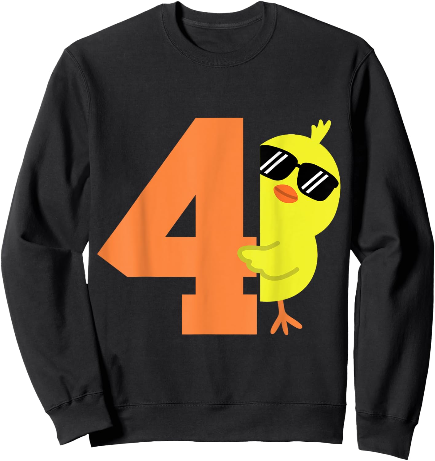 Kids 4th Birthday Chicken Themed Cute 4 Year Old Boys Chick Sweatshirt - Sweatshirt | Black
