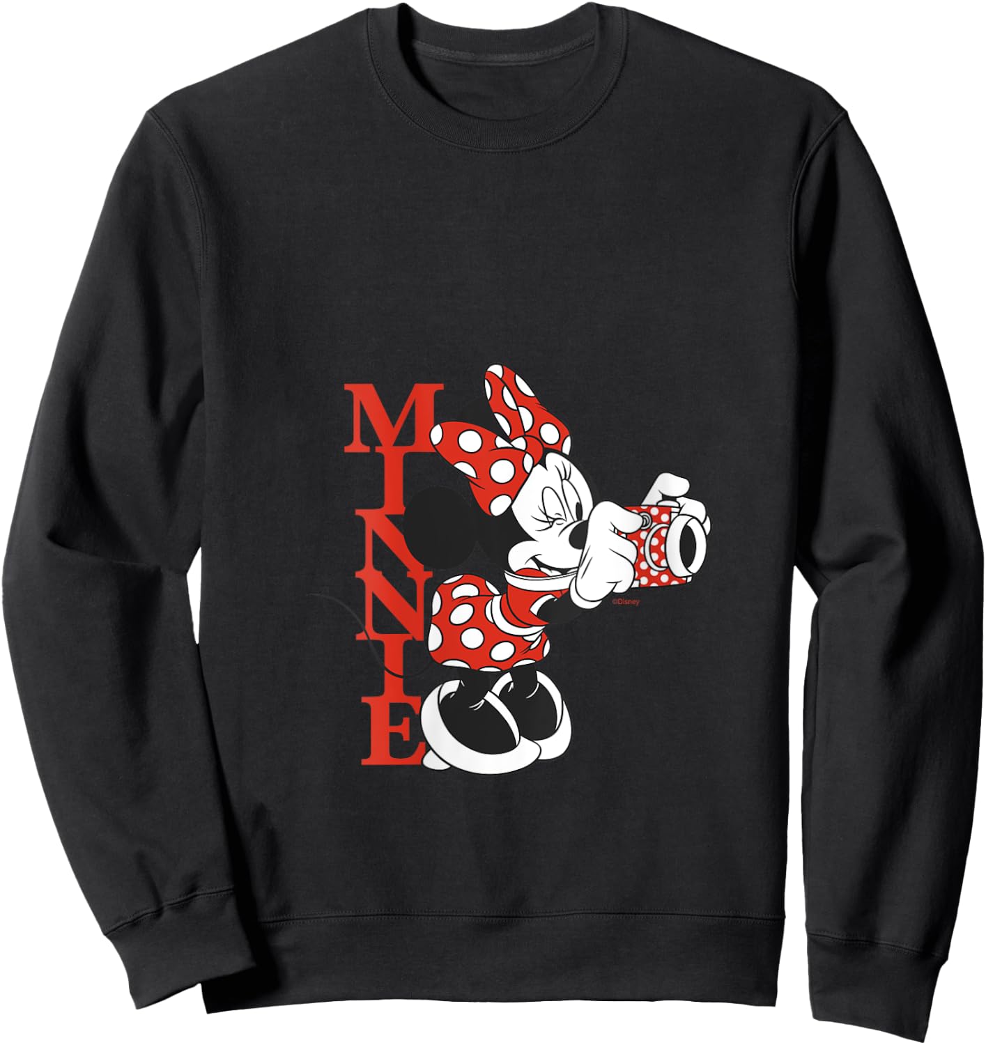 Disney Minnie Mouse with Camera Polka Dot Day Vintage V-Neck Sweatshirt - Sweatshirt | Black