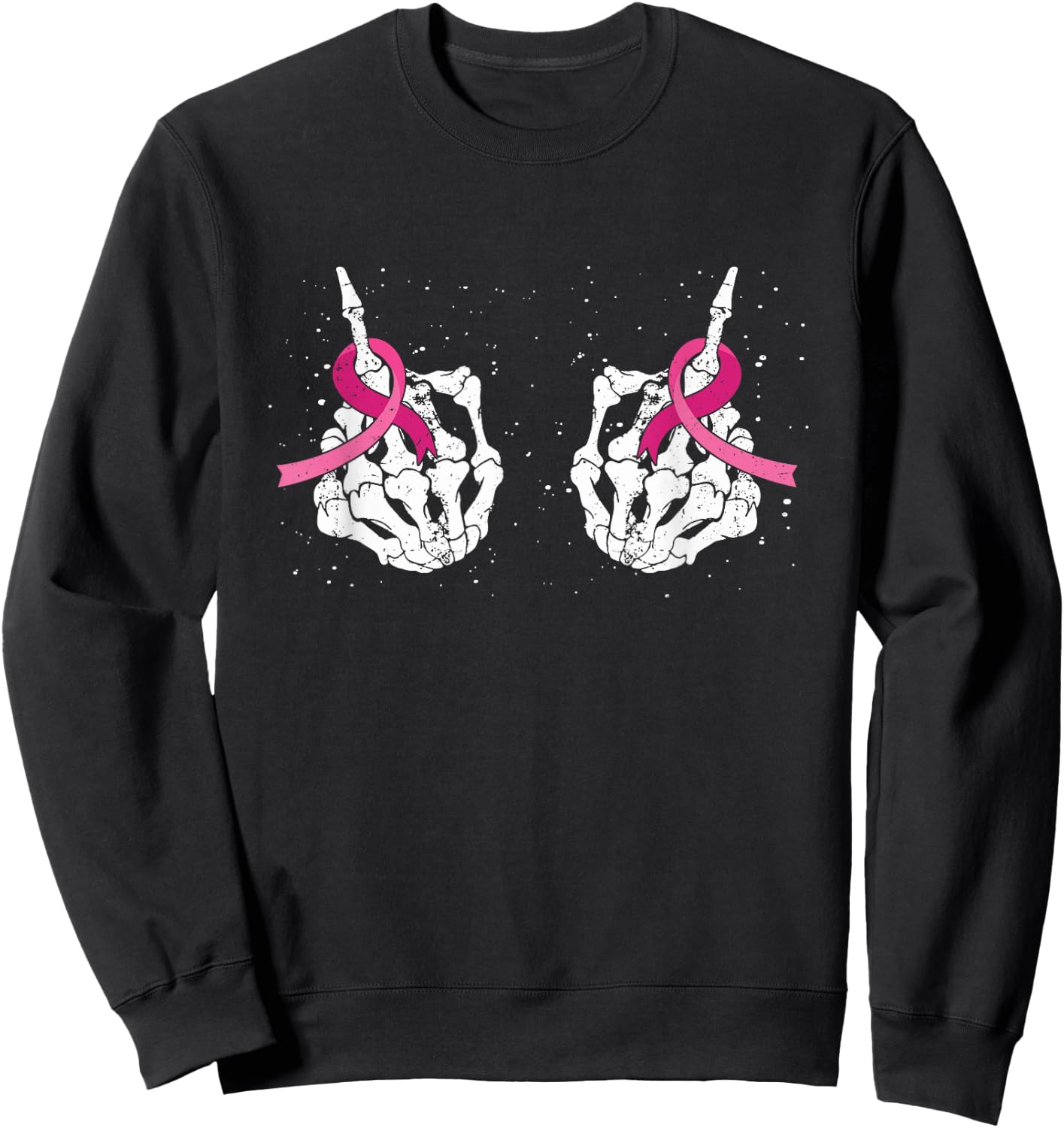 Skeleton Hand Fuck Cancer Pink Funny Breast Cancer Awareness Sweatshirt - Sweatshirt | Black