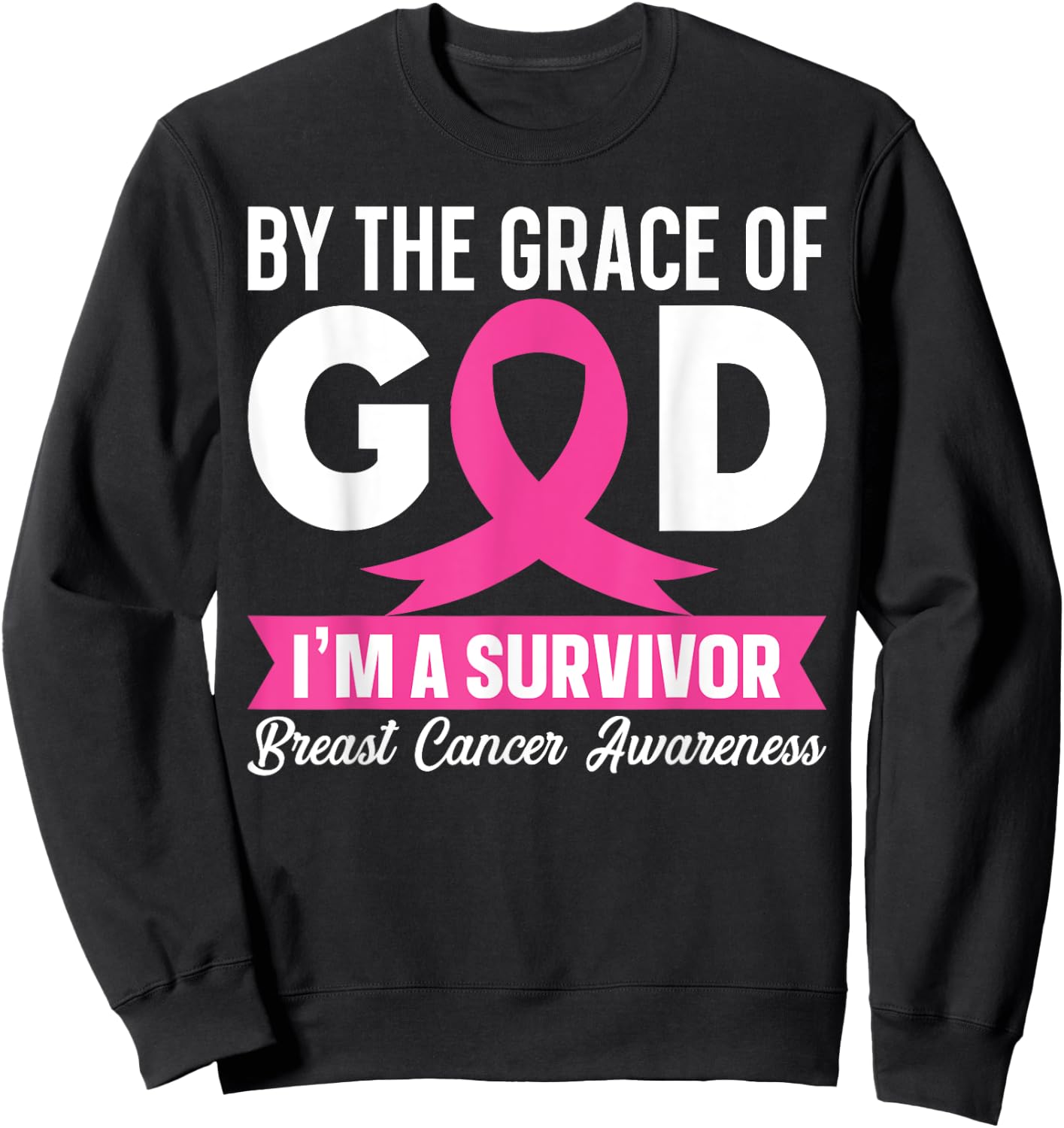 Breast Cancer Awareness Shirt God's Survivor Pink Ribbon Sweatshirt - Sweatshirt | Black