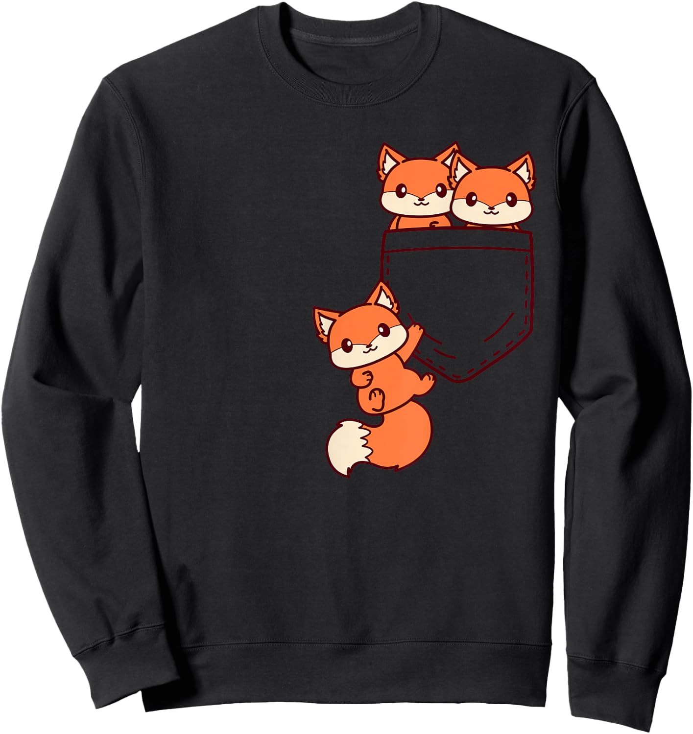 For Fox Lovers Cute Kawaii Baby Fox In Pocket Sweatshirt - Sweatshirt | Black