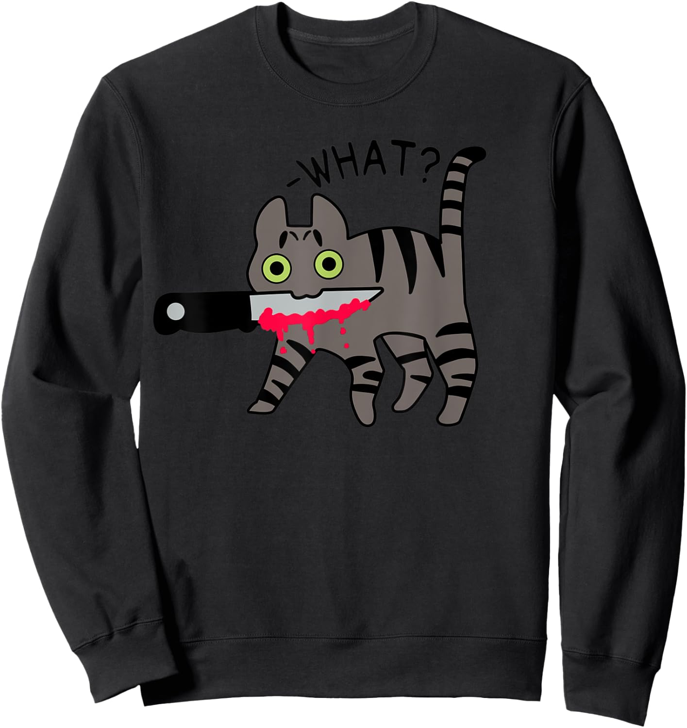 Cat What? Murderous Grey Tabby Cat With Knife Halloween Women Sweatshirt - Sweatshirt | Black