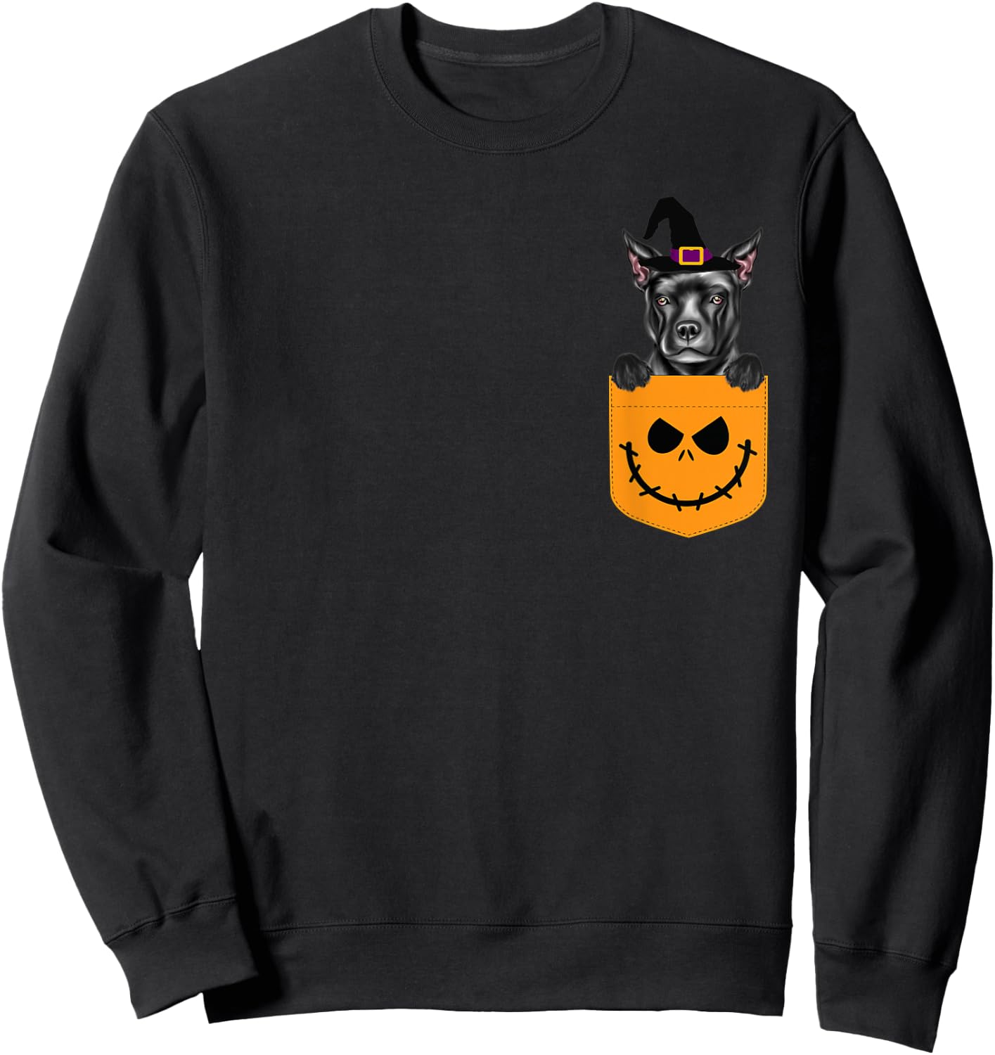 Halloween Pocket Staffordshire Bull Terrier Jack O Lantern Sweatshirt - Sweatshirt | Black