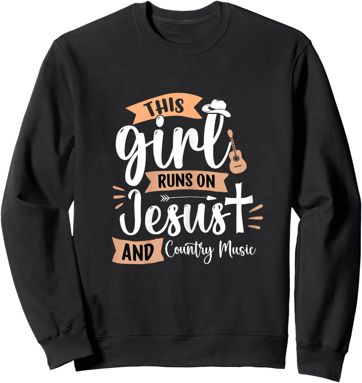 This Girl runs on Jesus and Country Music Christian Girls Sweatshirt - Sweatshirt | Black