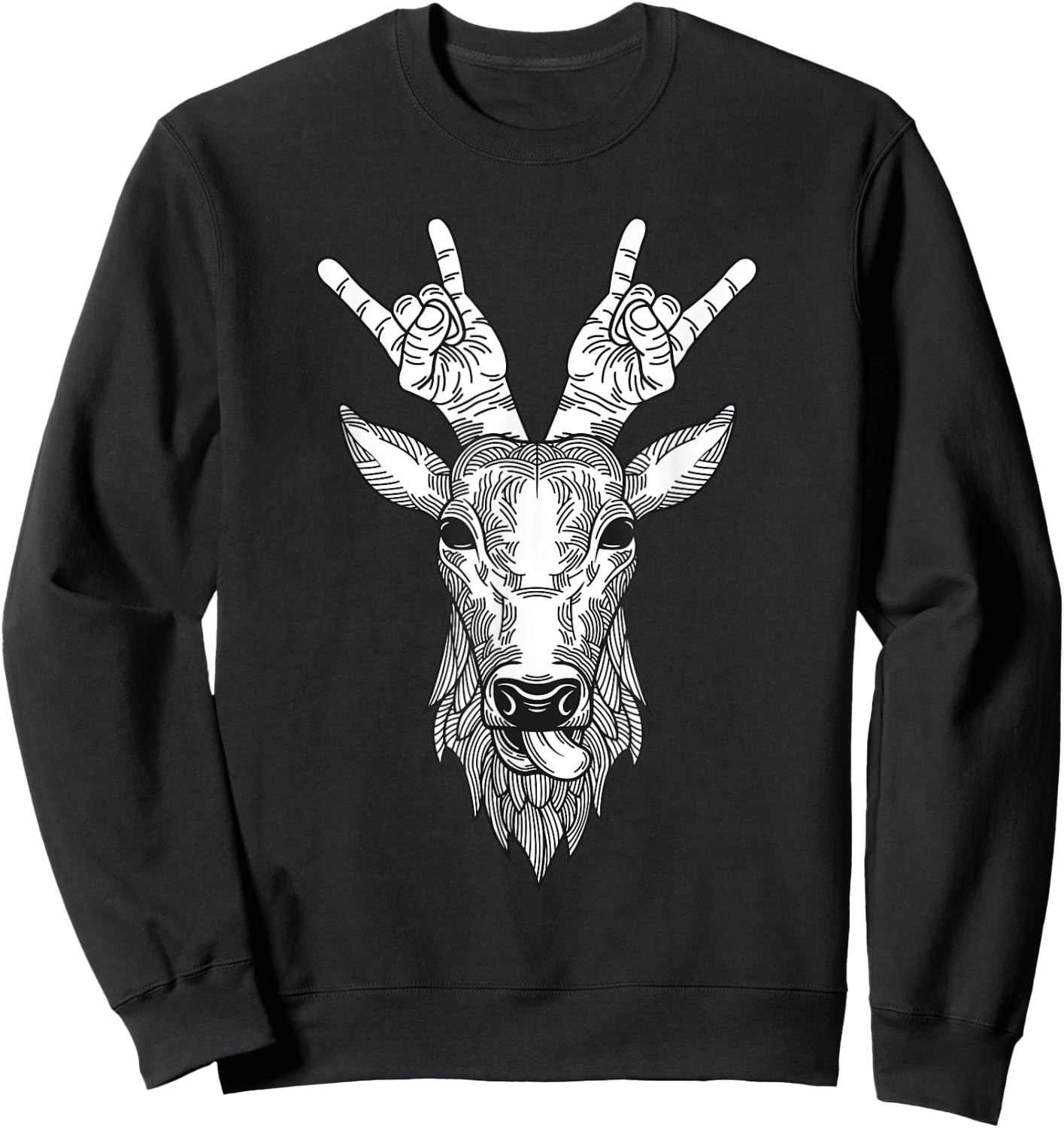 Funny Deer Head Hand Horns Rock And Roll Band Hunter Outfit Sweatshirt - Sweatshirt | Black