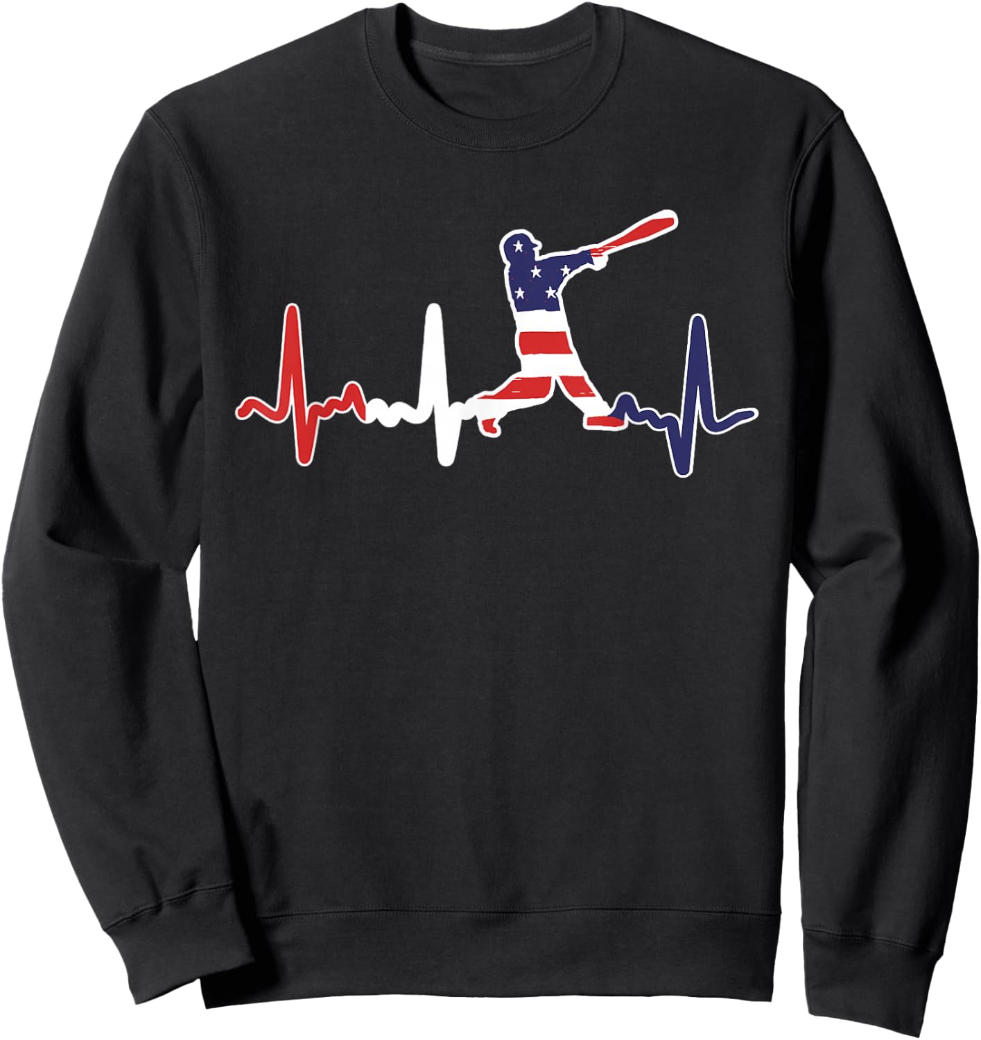Home Run Baseball Flag Baseball Heartbeat Sweatshirt - Sweatshirt | Black