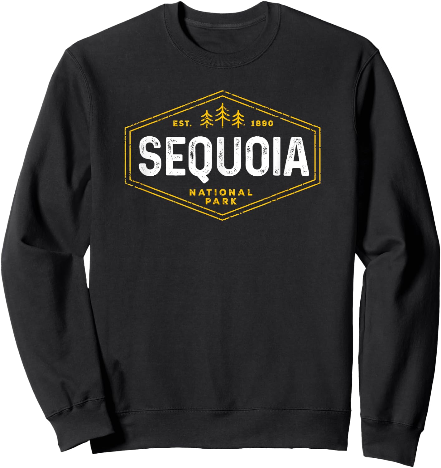 Sequoia National Park Shirt Vintage Tree Hexagon Badge Hike Sweatshirt - Sweatshirt | Black