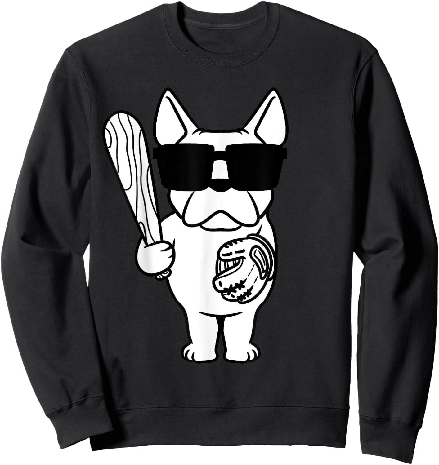 French Bulldog Dog With Baseball Bat And Glove Baseball Women Girls Kids Sweatshirt - Sweatshirt | Black