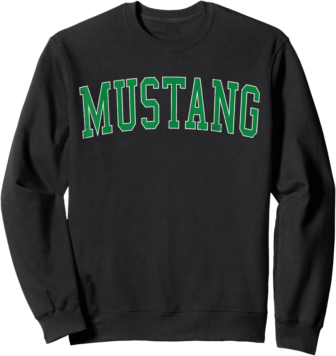 Vintage Mustang OK Distressed Green Varsity Style Sweatshirt - Sweatshirt | Black