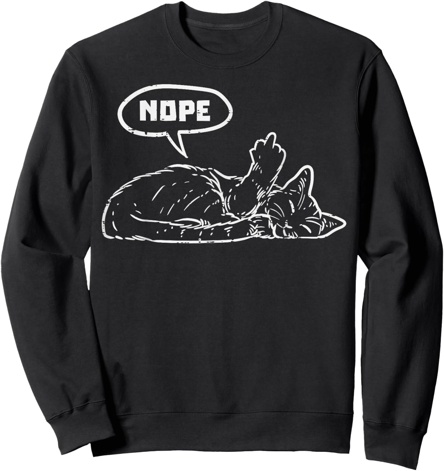 Cat Nope Finger Funny Lazy Kitten Feline Animal Lover Sweatshirt - Sweatshirt | Black