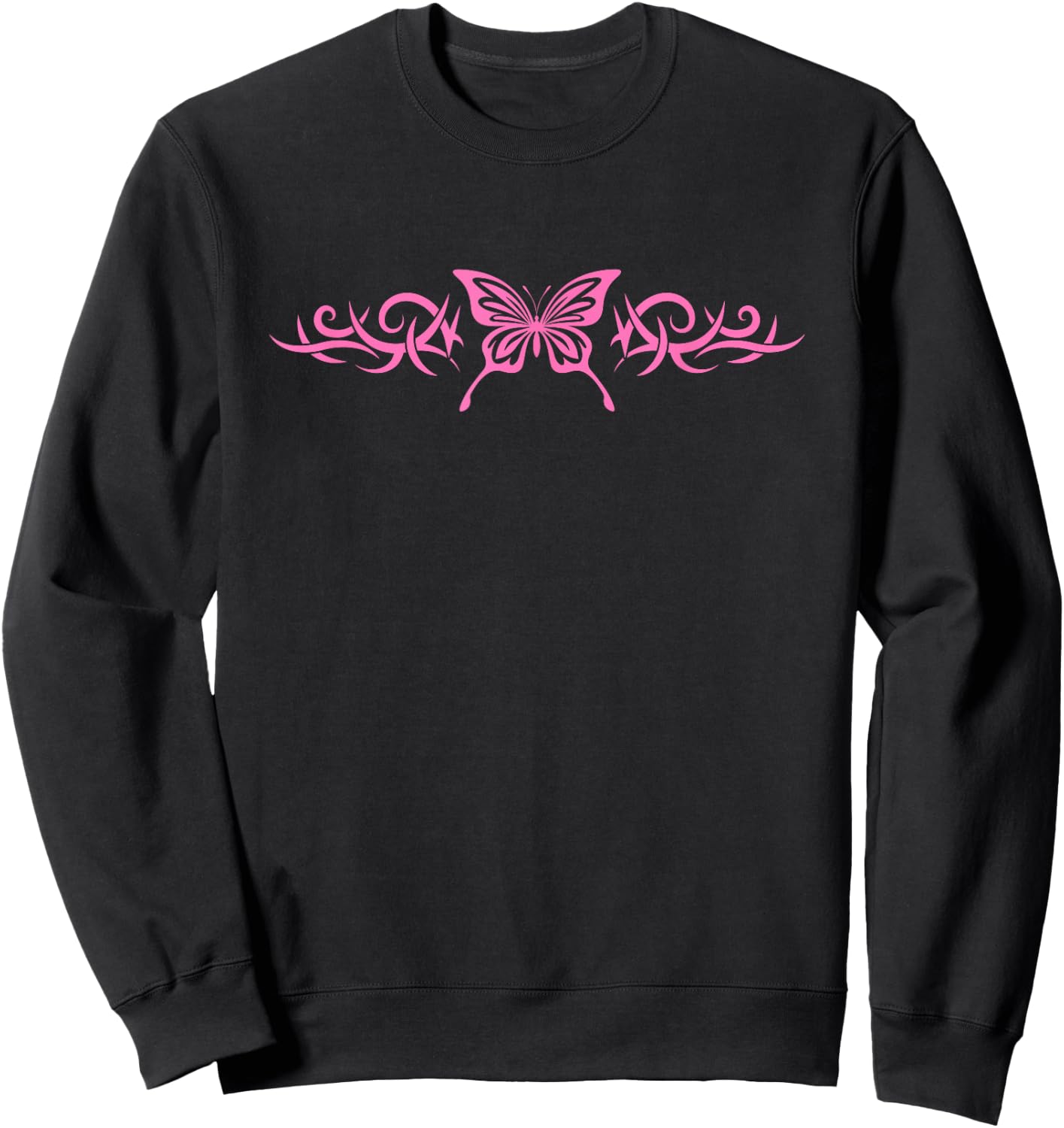 Pink Butterfly Tattoo Harajuku Grunge Egirl y2k Aesthetic Sweatshirt - Sweatshirt | Black