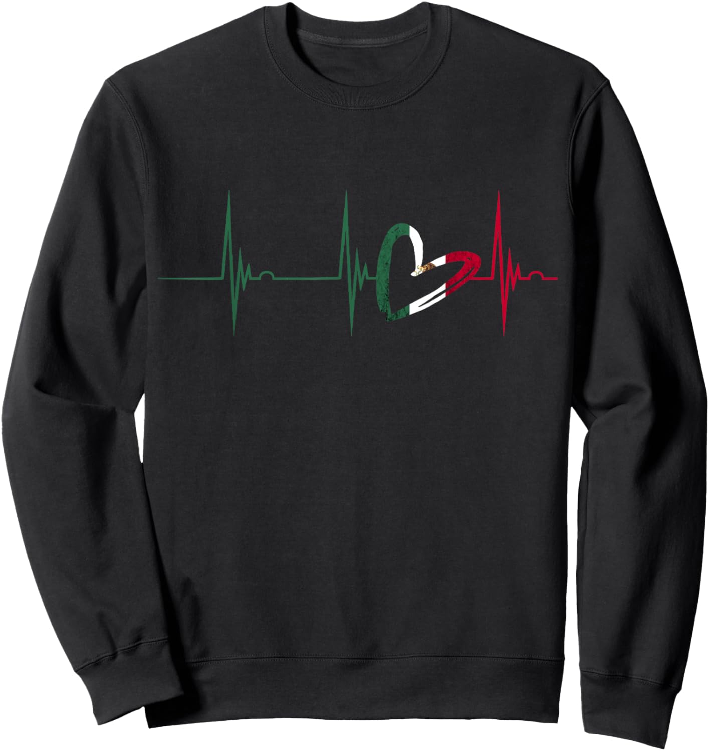 Mexico Heart Mexico Flag Heartbeat EKG Pulse Mexican Roots Sweatshirt - Sweatshirt | Black