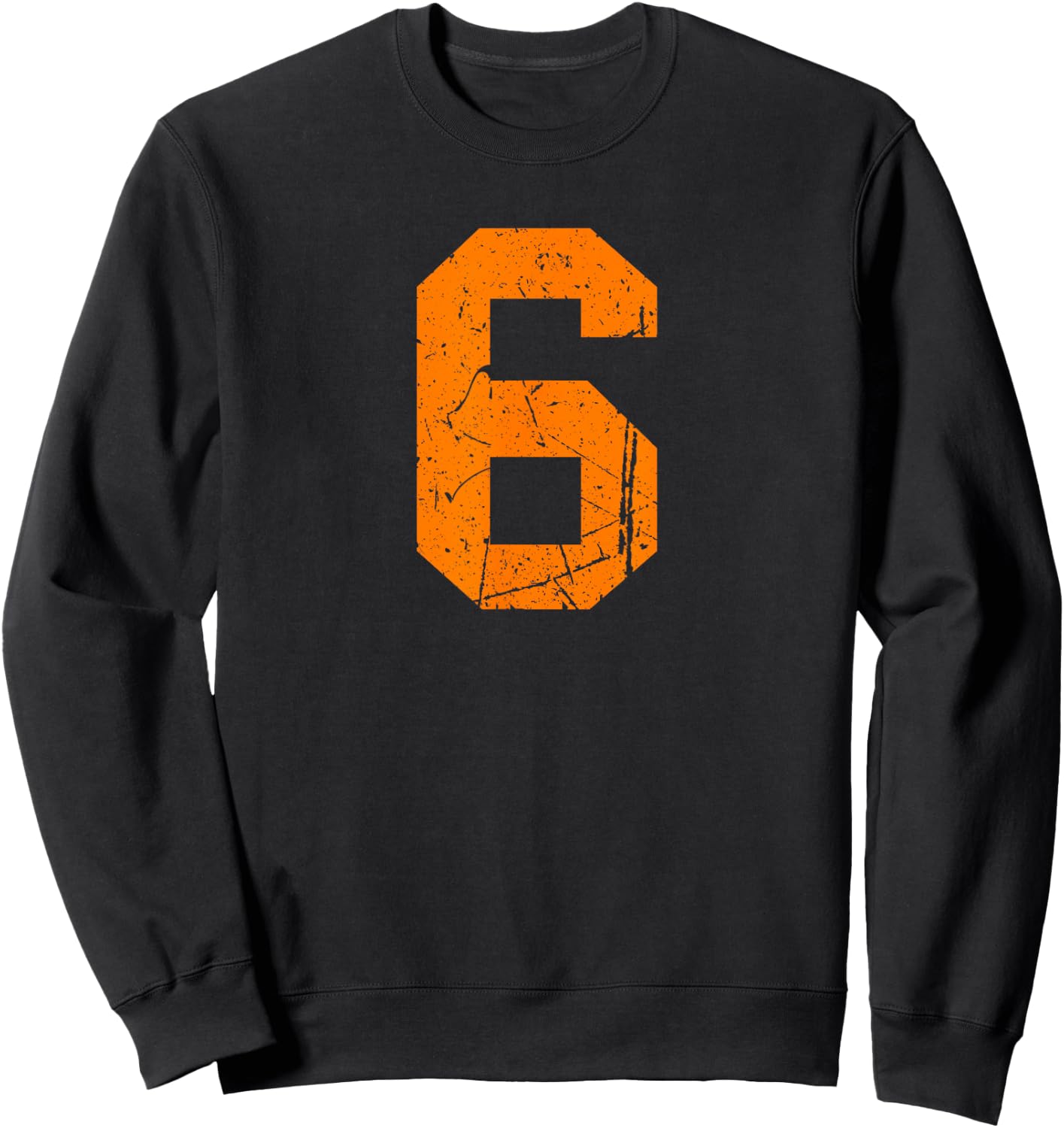 Number #6 Orange Vintage Sport Varsity Number Sweatshirt - Sweatshirt | Black