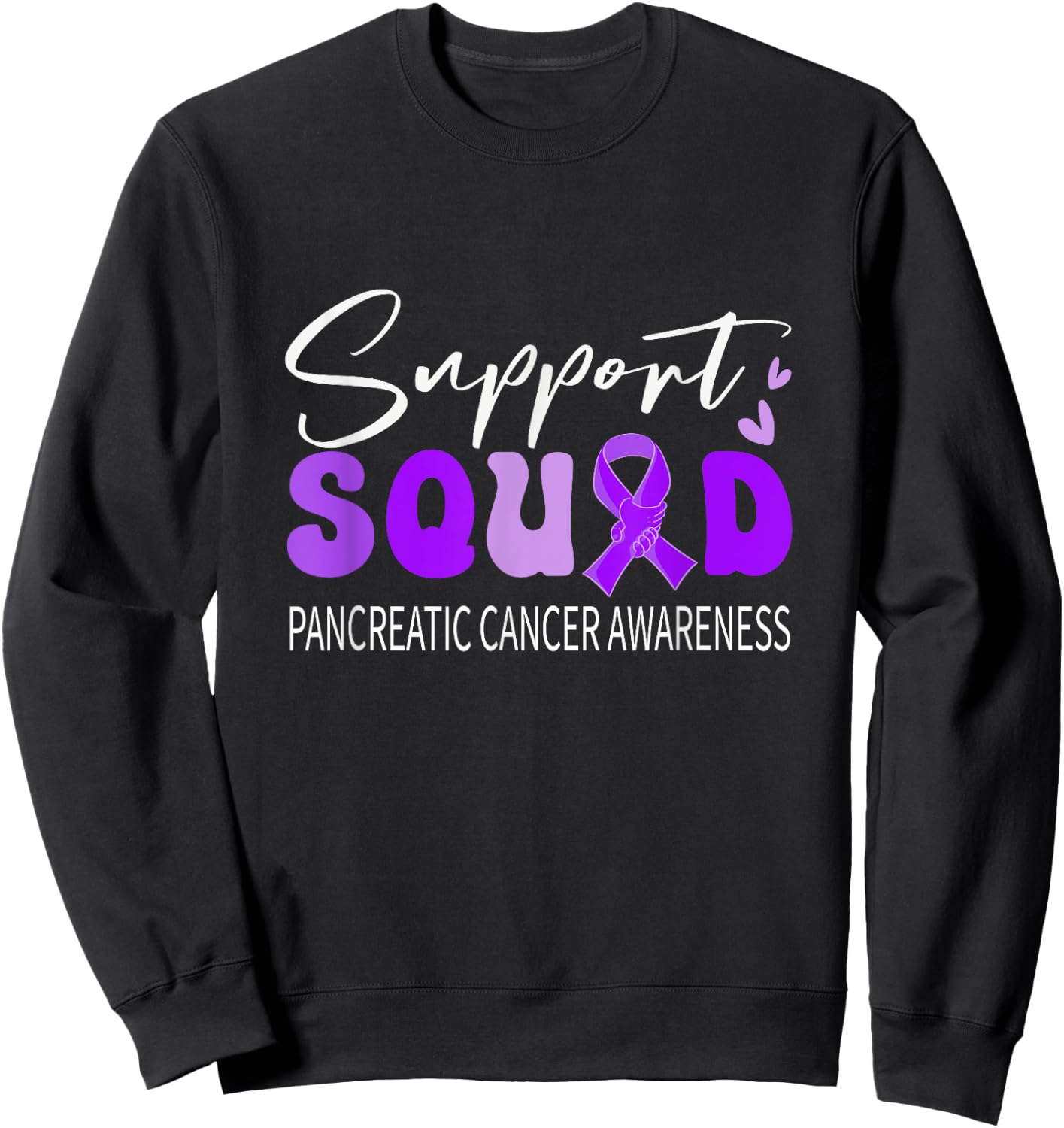 Support Squad Purple Ribbon Pancreatic Cancer Awareness Sweatshirt - Sweatshirt | Black