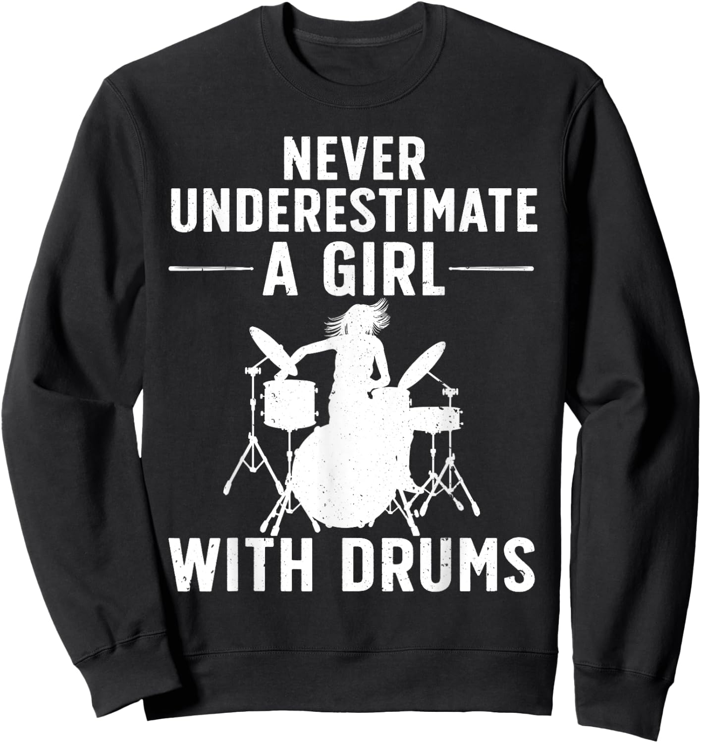 Funny Drummer Design Girls Kids Drums Player Lover Sweatshirt - Sweatshirt | Black