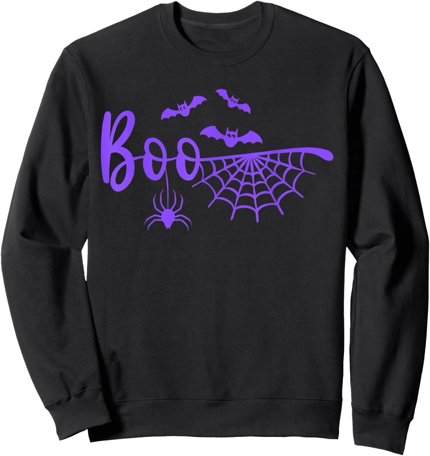 Boo with Web, Spider, and Bats in purple Halloween Sweatshirt - Sweatshirt | Black
