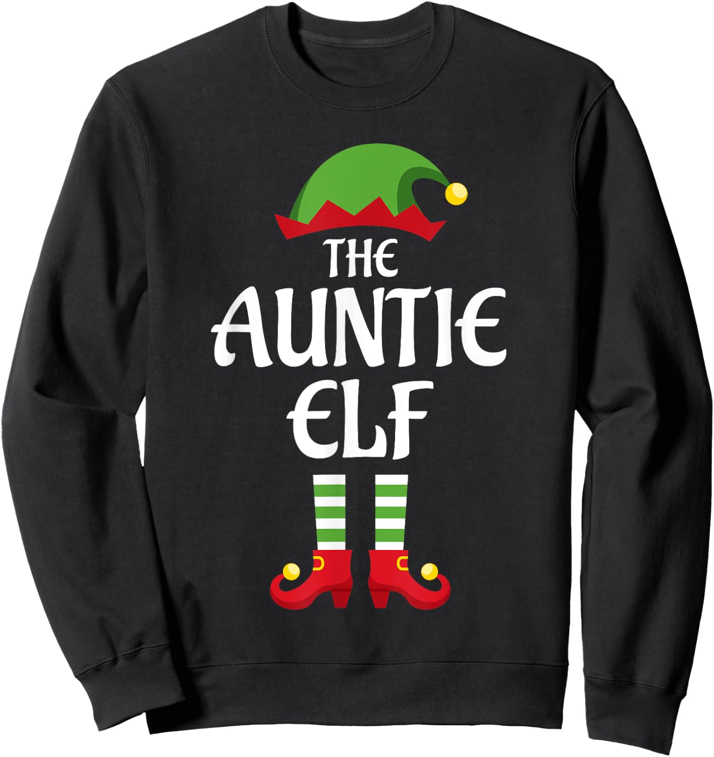 Auntie Elf Family Matching Group Christmas Aunt Sweatshirt - Sweatshirt | Black