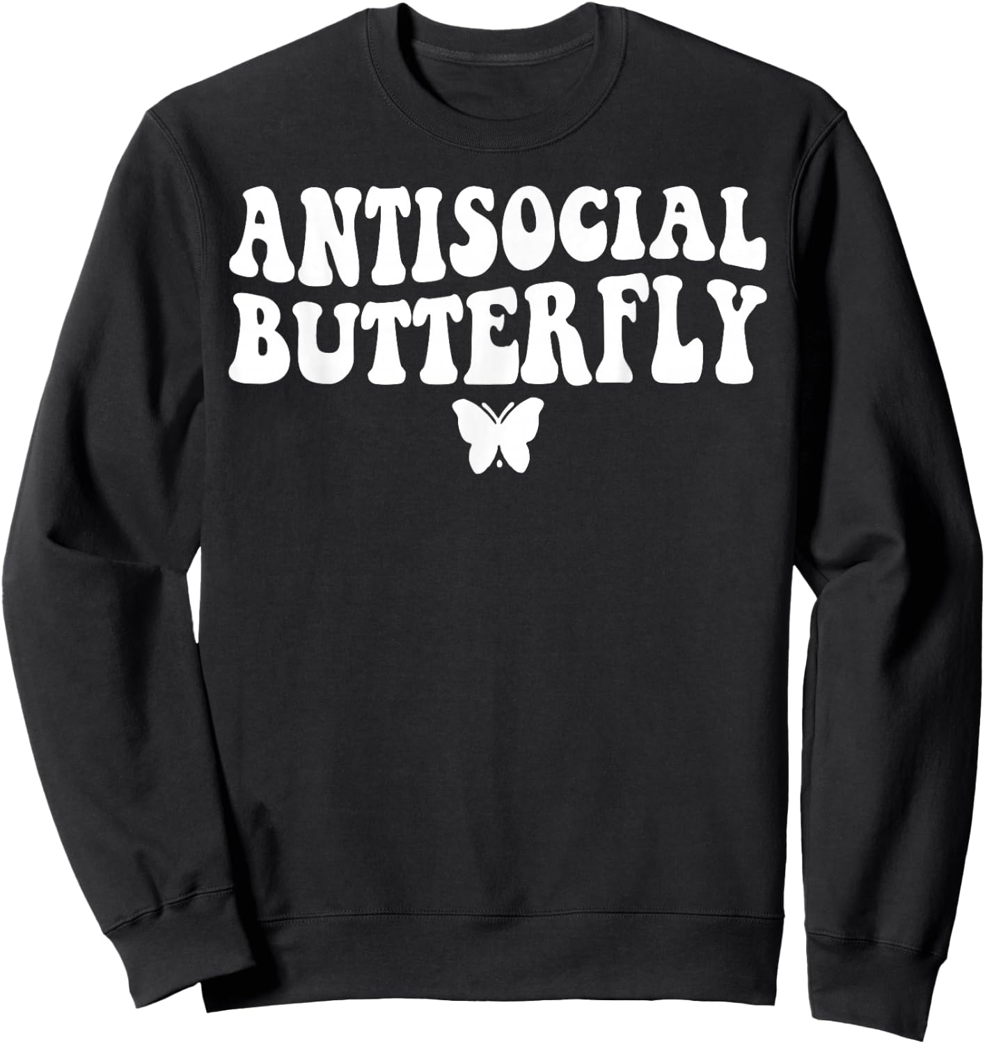 Funny Antisocial Butterfly Shirt - Adults Black Cotton Short Sleeve - Small - Classic Fit - Collarless - Retro-Modern - Butterfly Theme - Birthday Occasion Sweatshirt - Sweatshirt | Black