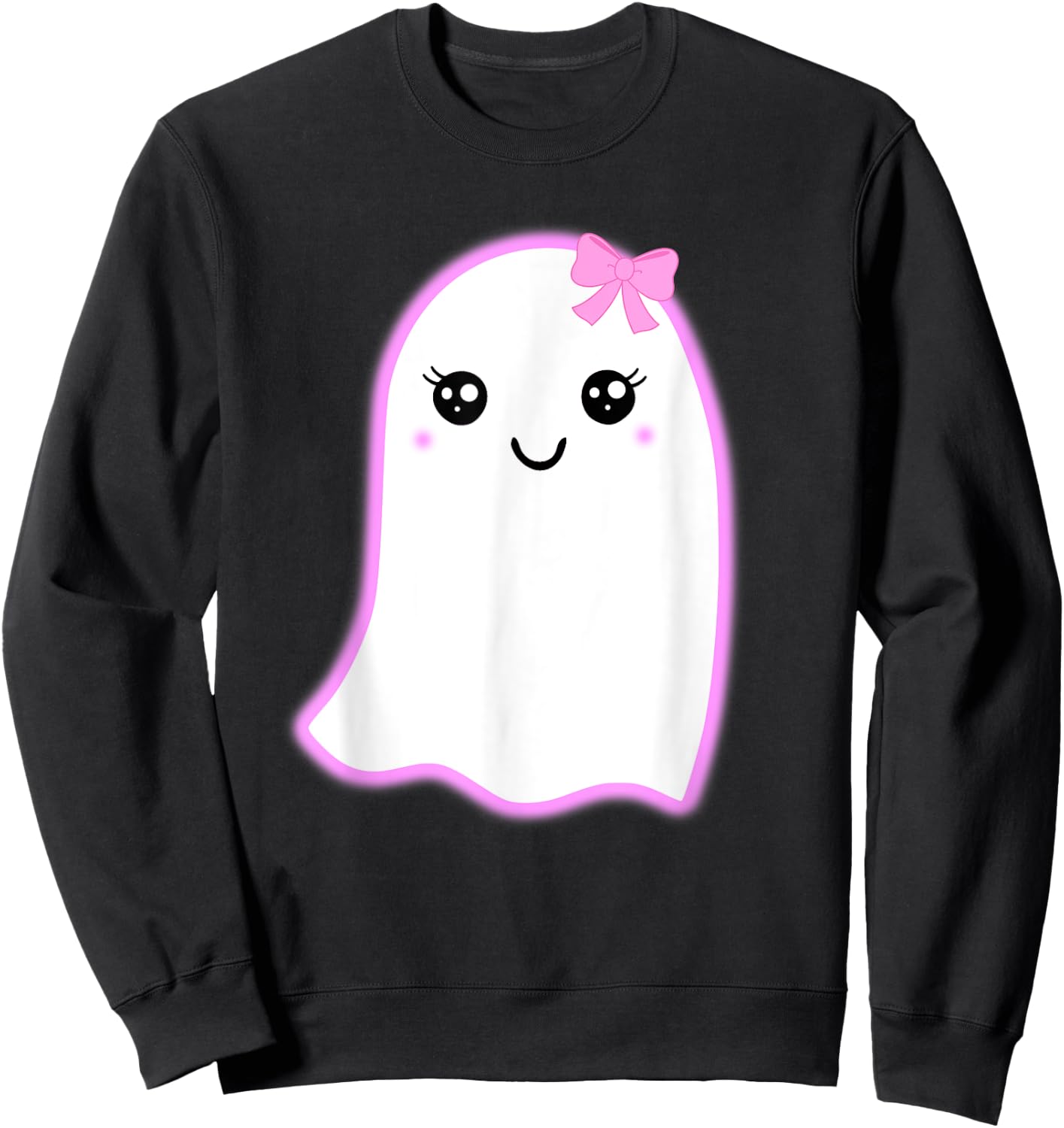 Halloween Cute Ghost Kawaii Style Pink Bow Girls Graphic Sweatshirt - Sweatshirt | Black
