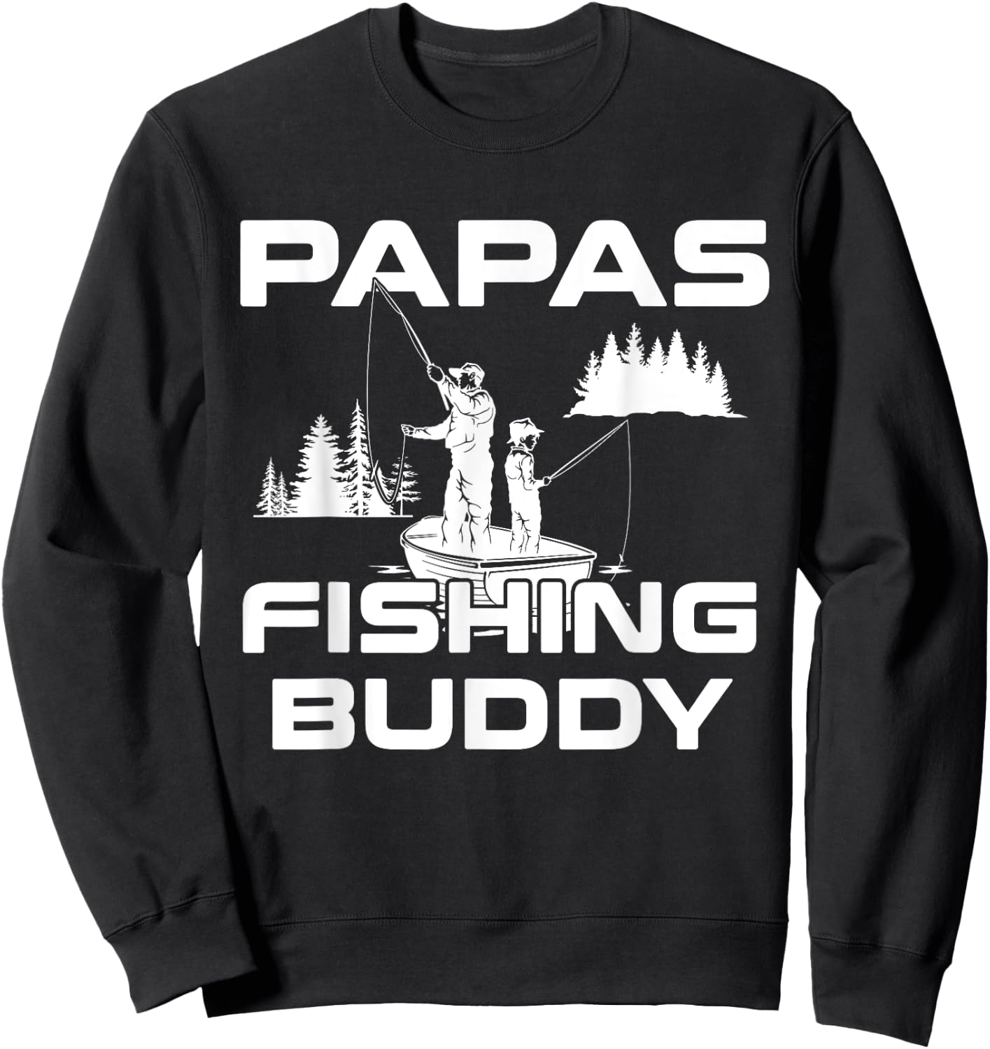 Papas Fishing Buddy Papa Fishing Youth Kids Girls Boys Sweatshirt - Sweatshirt | Black