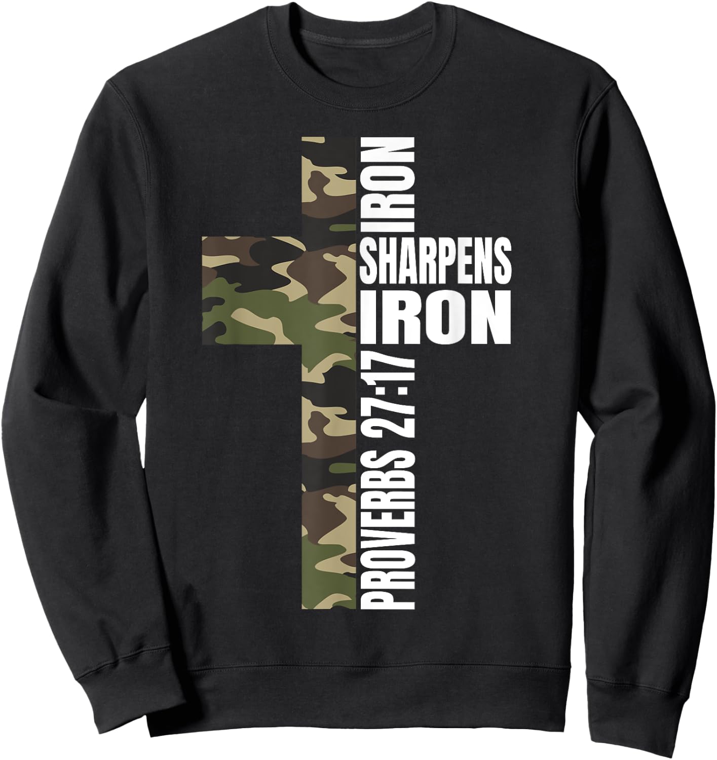 Green Camo Iron Sharpens Iron Christian Verse Family Couples Sweatshirt - Sweatshirt | Black
