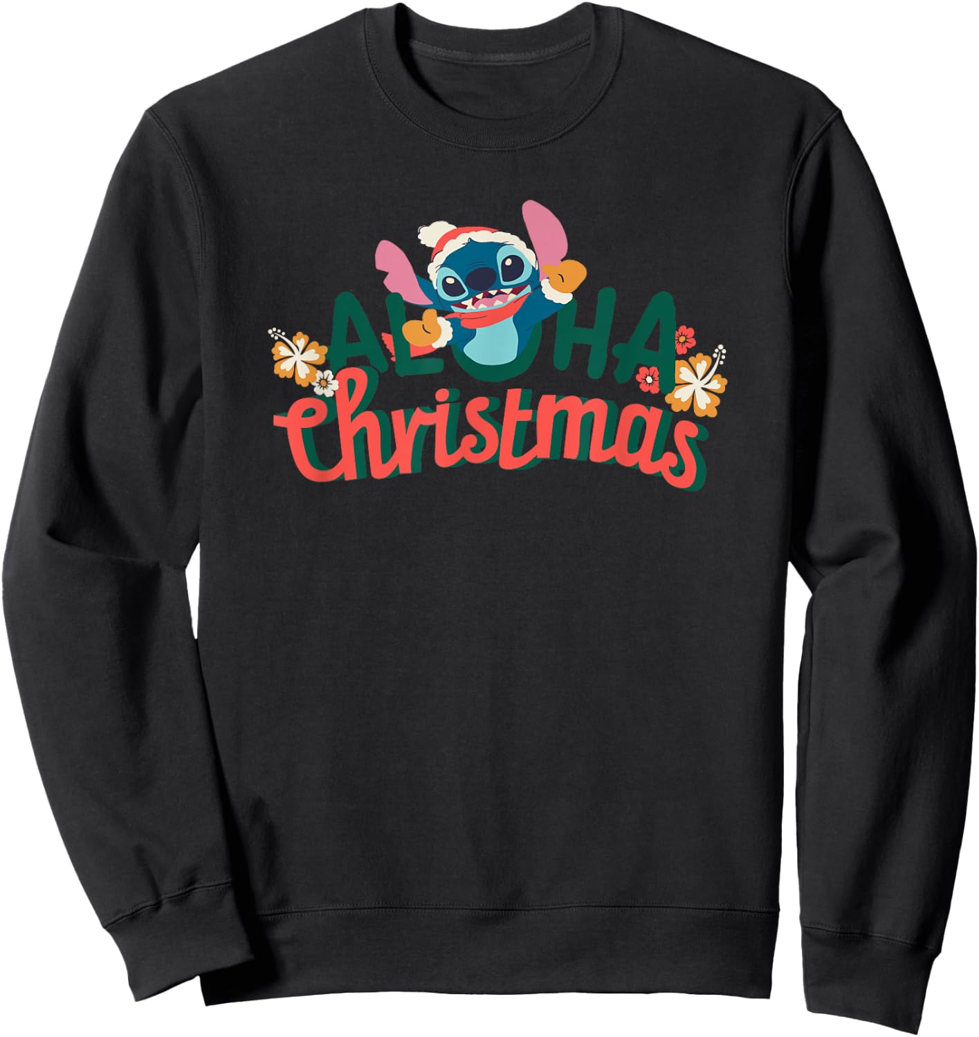 Amazon Essentials Men's Stitch Smiling Aloha Christmas , Black Graphic Print, Small Sweatshirt - Sweatshirt | Black