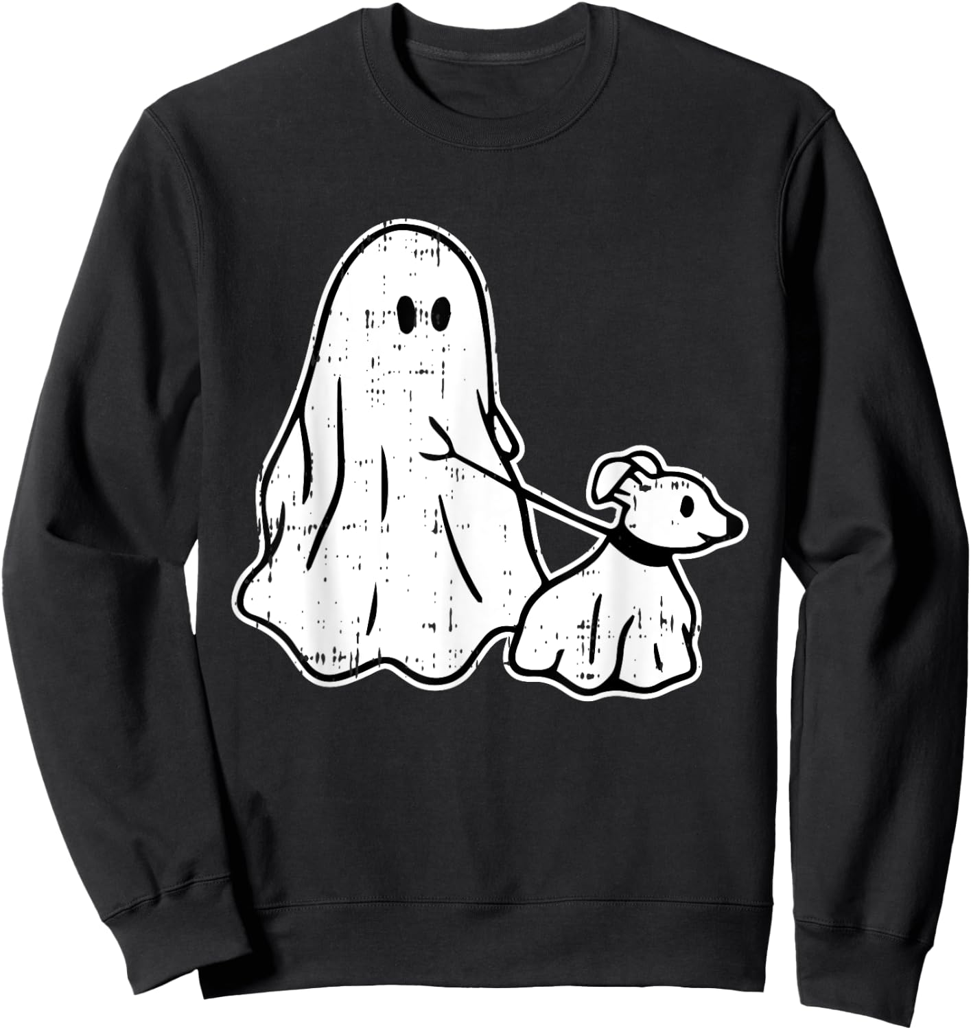 Ghost Holding Puppy Dog Halloween Costume Ghoul Doggie Women Kids Sweatshirt - Sweatshirt | Black
