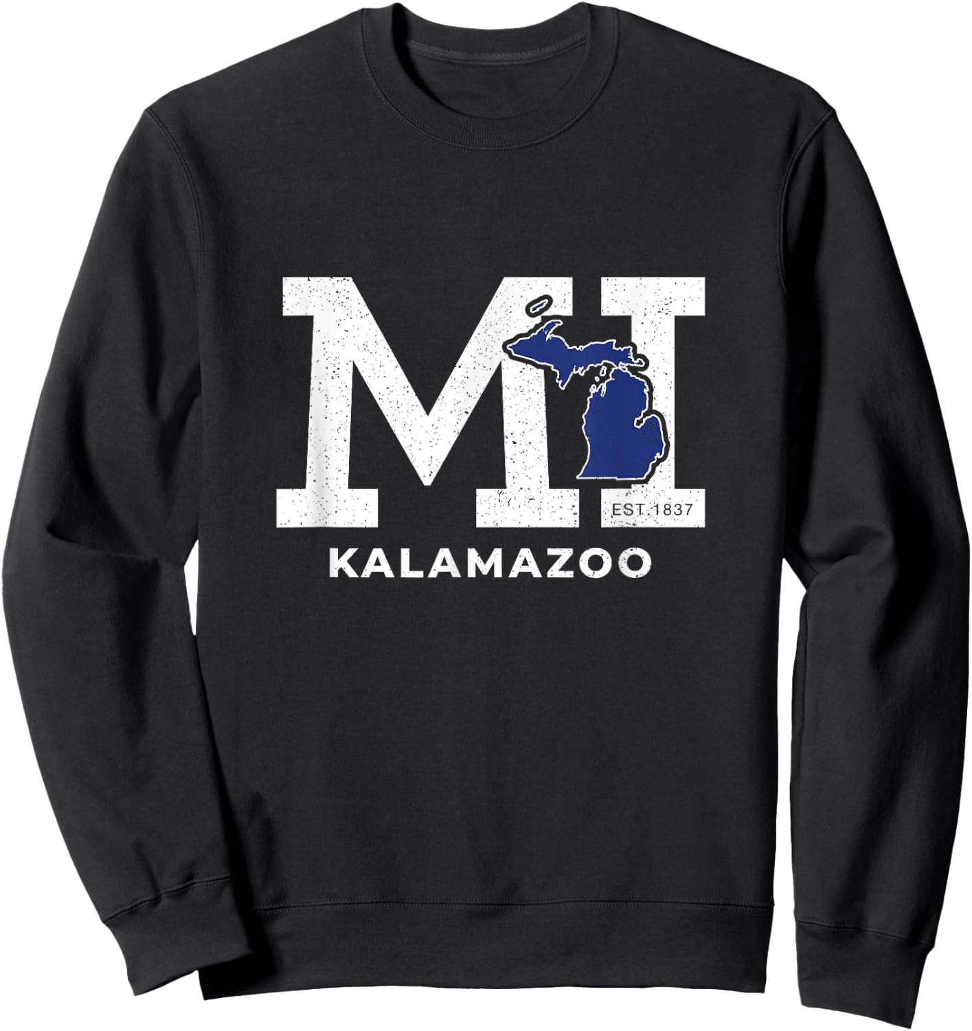 Kalamazoo Michigan MI Block Letters Vintage Athletic Sport Sweatshirt - Sweatshirt | Black