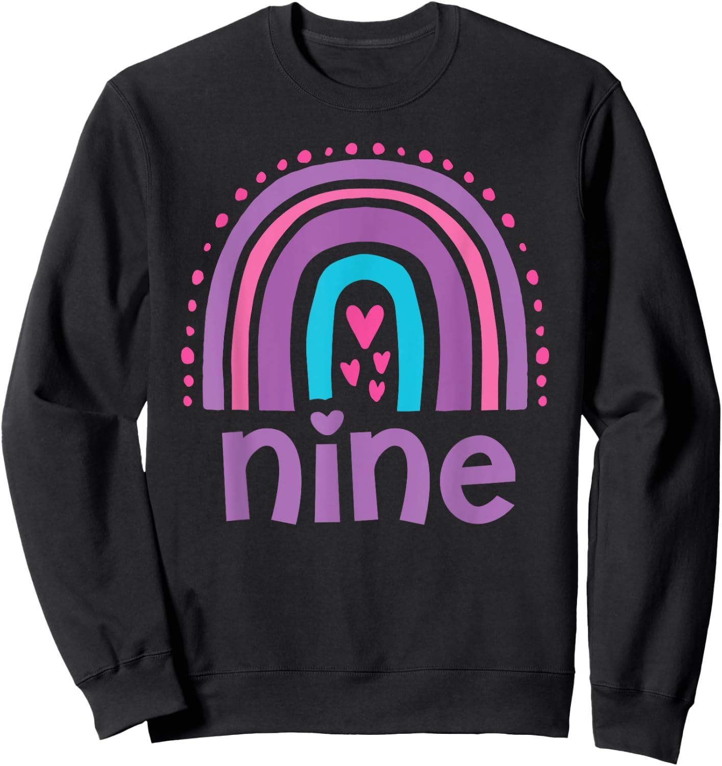Girl's 9th Birthday Boho Rainbow Nine 9 Years Old Colorful Sweatshirt - Sweatshirt | Black