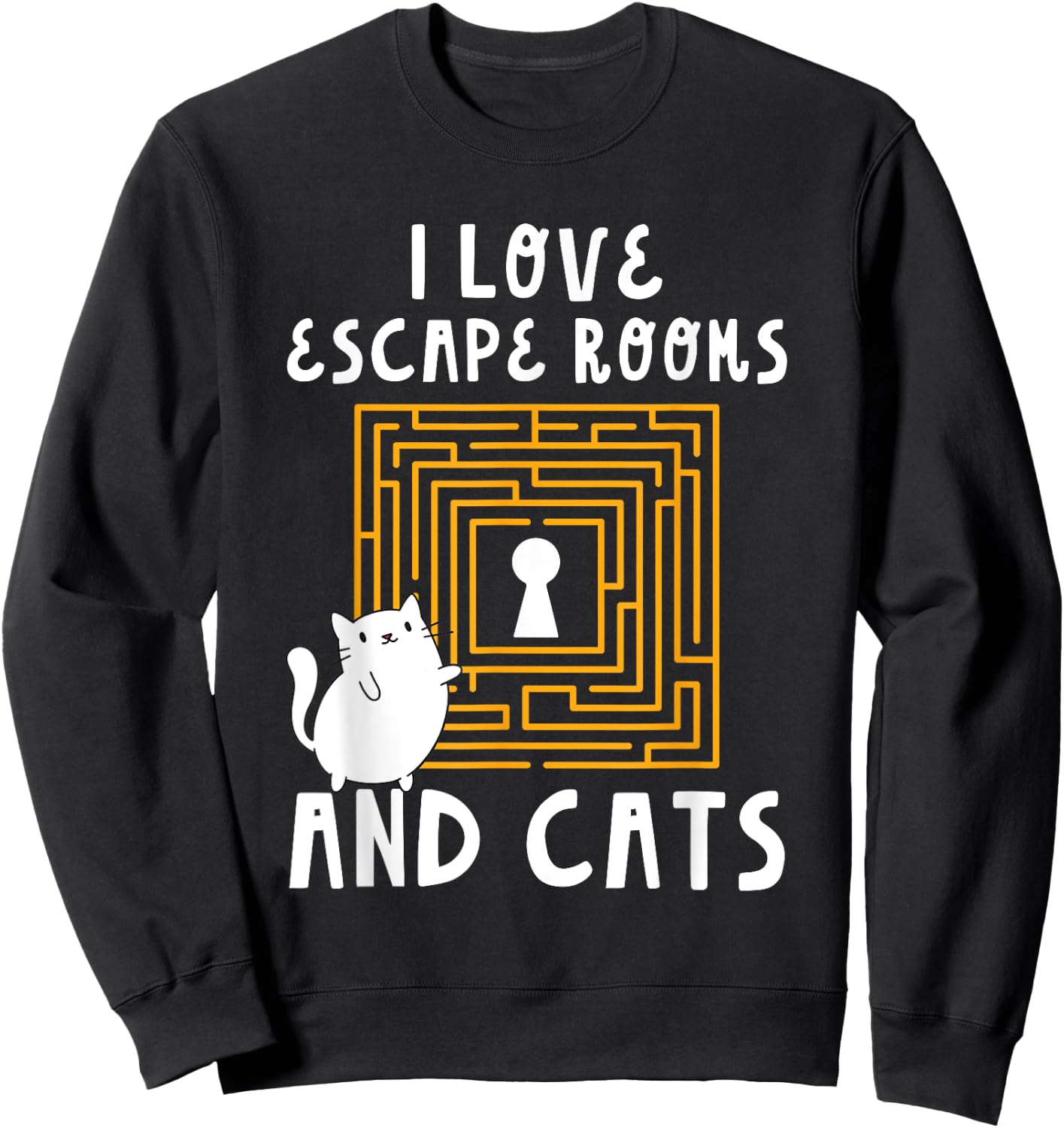 Cute I Love Escape Rooms And Cats Puzzle Game Mystery Sweatshirt - Sweatshirt | Black