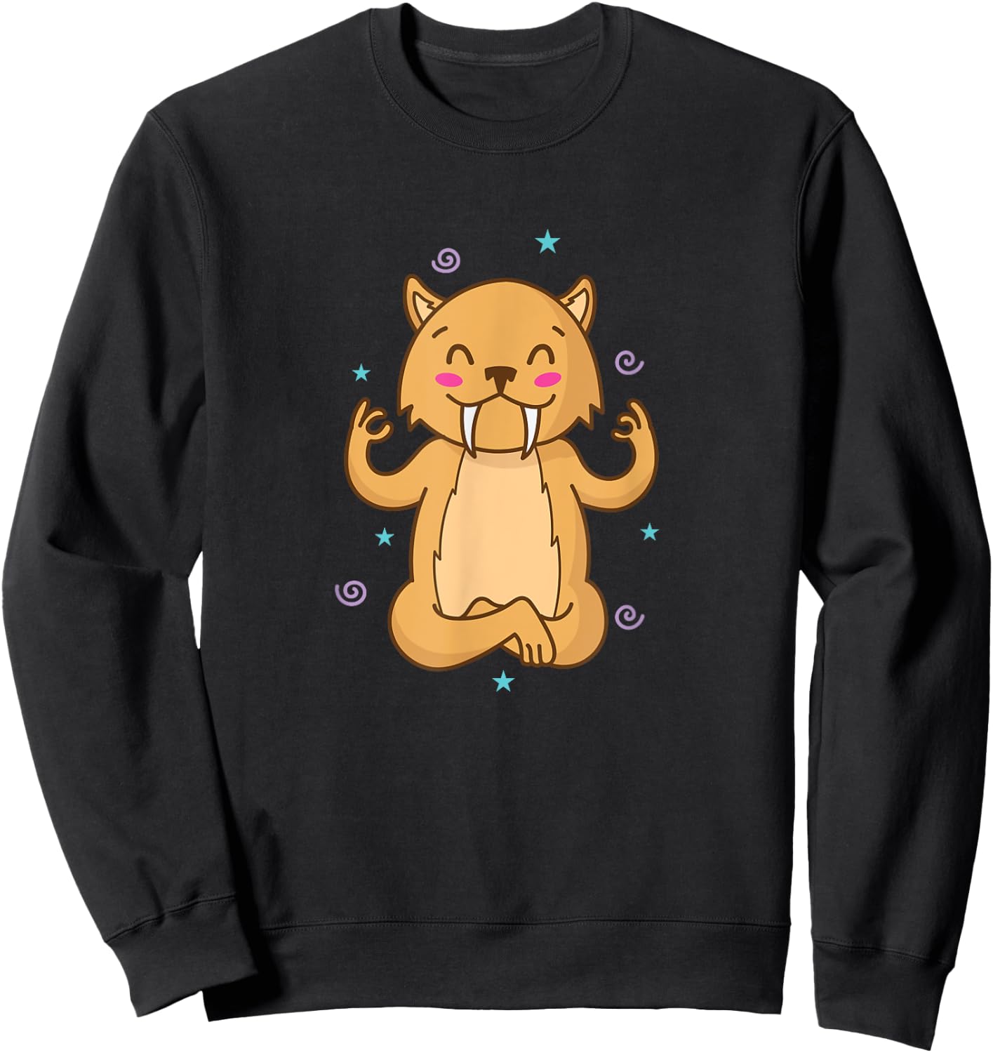 Saber Tooth Tiger meditates wild Cat Predator Men Women Kids Sweatshirt - Sweatshirt | Black