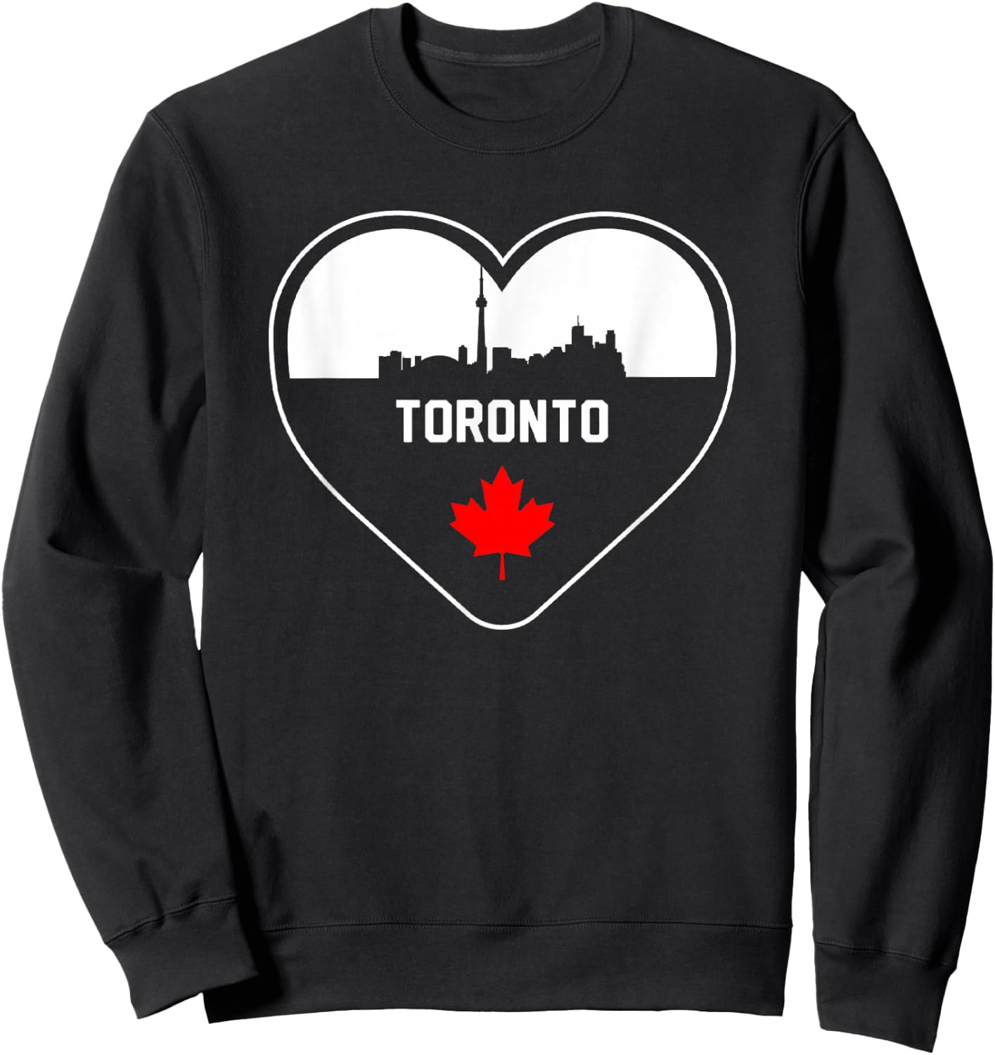 Love Toronto City Skyline and Maple Leaf Outline In Heart Sweatshirt - Sweatshirt | Black