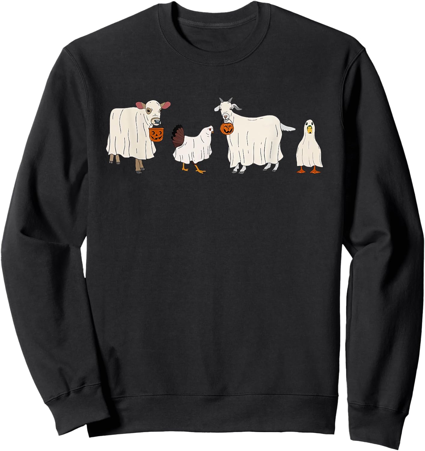 Funny Ghost Cow Halloween Farm Animals Pumpkin Spooky Season Sweatshirt - Sweatshirt | Black