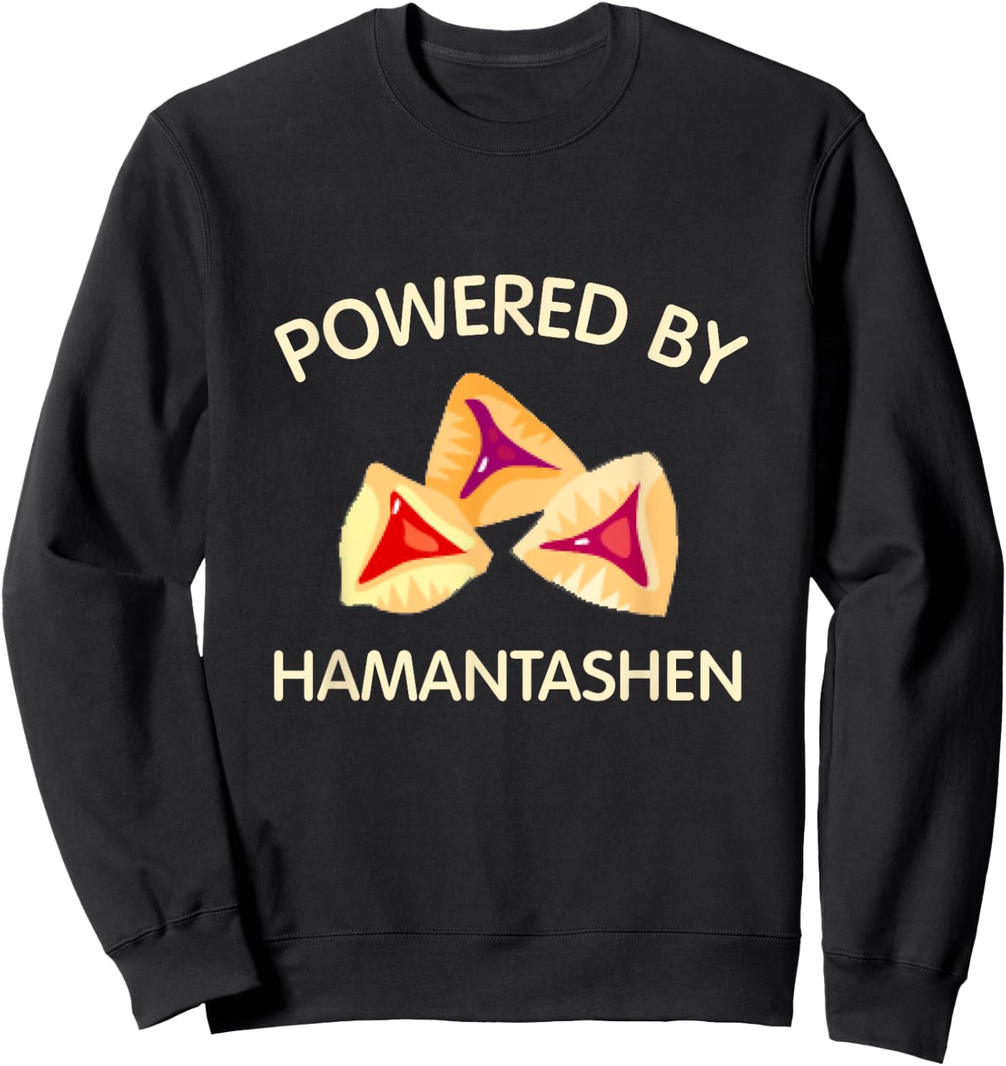 Powered By Hamantashen Happy Purim Costume Party Jewish Sweatshirt - Sweatshirt | Black
